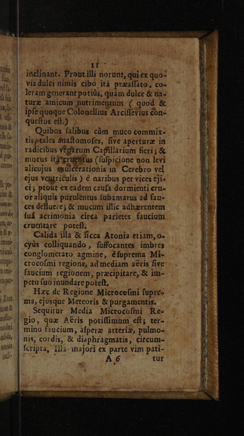 TODO d p COFTQr t p bine &amp; Mite Inf ie TT2 Ion hiculi ciggue f teni» ri it | Lon xg &amp; ail ocolmui aliday gmbil E 1i inclinant. Proutilli norunt, qui ex quo- vis dulet tiimis cibo ità praaffito, co leram generant potiüs, quàm dulce &amp; na- ture amicum nutrimentum ( quod &amp; ipfe quoque Colonellius &amp;rciffevius con- queftus eft.) Quibus falibus cüm mico commix- tisptales duaftomofes, five apertura in radicibus végárum Caffillarium fieri ; &amp; mucus ità*eruetitus (fufpicione non levi alicujus exulcérationis in^ Cerebro vel ejus vepngriculis ) € naribus per vices eji« ci; ptout ex eadem caufa dormienti cru oraliquis puruléntus fubamarus ad fau- fuá acrimonia circa parietes faucium Calida illa &amp; ficca Atonia etiam, o- faucium 1egionem, pracipitare, &amp; im- Hzc de Kegione Microcofmi fupre- Sequirur Media Microcofmi Re- mino faucium, afperz ártérix, pulmo- nis, cordis, &amp; diaphragmatis, citcum- tur