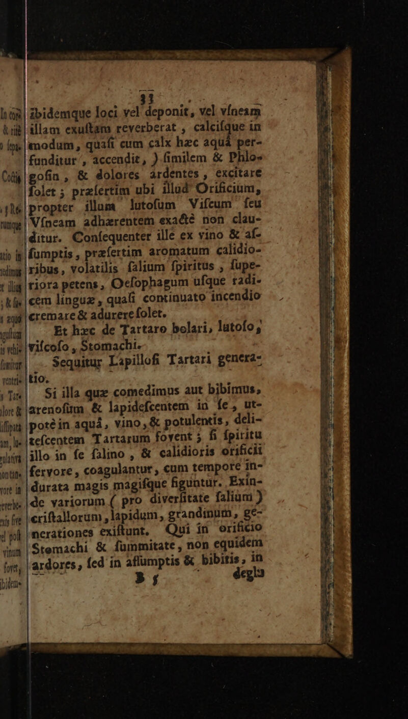 [n 98 Un ) (nis Codi II fümqu itio i velim t ili ; Ks j| 2qud vulua it Ydiie [nita ventrie ) T4 lore & iffpiti it, lle atra ontate vore it trice i [st d pl vinum fortt; ibiditie illam exuftam reverberat , calcifque in modum, quafi cum calx hzc aquá per- gofin, & dolores ardentes , excitare folet ; przíertim ubi iud Orificium, propter illam lutofum Vifcum feu Víncam adharentem exaété non clau- ditur. Coníequenter ille ex vino & af- (umptis , praefertim aromatum calidio- ribus, volatilis. falium fpiritus , fupe- riora petens, Ocfophagum ufque tadi- cem linguz , quali continuato incendio cremare & adurere folet. Et hzc de Tartaro bolari, latofo, viícofo , Stomachi. — Sequitur Lapillofi Tartari genera- t10. Si illa quz comedimus aut bibimus, arenofim & lapidefcentem ia fe, ut- teícentem Tartarum fovent j fi fpiritu ilo in fe falino , & calidioris orificii fervore , coagulantur , cum tempore in- durata magis magifque higuntur. Exin- de variorum ( pro diverfitate falium ) criftallorum , lapidum, grandinum, ge- nerationes exiftunt, Qui in orificio Sromachi & fummitate , non equidem ardores , fed in aflumptis & bibiris, in 5»; éegl3