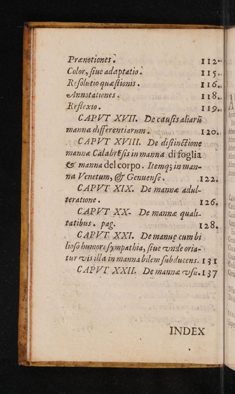 Color, frue adaptatio . IIS. )/3 CAPET XVII. Decaufisaliaru CAPFT XVIII. De diflinéiine manut Calabrtfrs Inmaaaga:d i foelia €s' mauna del corpo. Itemqyiuiau- CAPEFT XIX. De manuue adul- 2erattone . | I26,. CAPFT XX. De manna quah. ANN CAPET XXI. Demanug cum bi lofà bumorcf'yinpat bia, [Fac coude oria-- iur coisilla tuszanna bilem fabducens. Y 3X INDEX