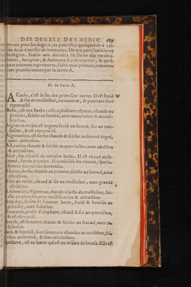 7 anal es #FÈ ' on] * 49% y = an A F La + £ E DEGREZ DES MEDIC. 6sÿ xp auv . PAPA PRE ANS SA ARE ÉLUS Se LCR nd: Lee Fe eux pour les aegrez , Ce peut eïtre quelque FOIS a rai liuerfité de lenrenave D RP RE DR : diuerfite de iEUTS Days. De ma part lenfuruiray ui {D experiences, ielon mon pouuoir.cominens 4 À 4 a plufieurs efpeces, chaude au | Ë ) - qd, aueéc maturation &amp; mondi- {ec alu premier ibtio En Lie 92e da (Up. NT fs - is &amp; fenouil, font femences chaudes au troifiéme,feis ches autecond, &amp; {ont refoluriues. Aathere , elt ce laune quieft au milieu dela rofe.Elle eft