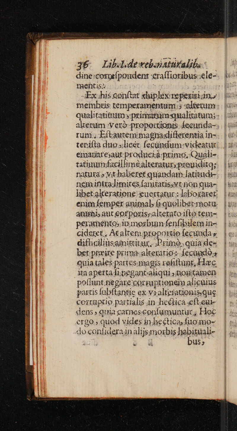 taentisy ! rum; Eftautemmagtadifferentia in- tatiuumifacilhimealteraturs: piouiditq; nemintzadimites fanitatissvt non qua- libet:akeratione euettotur : labozarer: enimíempetr anitoal, (t quolibet motu. atiis aut eorpozisnalteratoifto tem- peramento, ip morbum fenfibilem in- cideret , Ataltera propoxtio fecinda s difhciliüsaimistitur, Prim. quia des bet prie prim akeratio: fecündo; quia tales partes. magis refiftunt, Hac ita aperta fi pegantaliqtui »mogitamen poflunt negare corsuptienem alicuius potis fabftantie ex vralterationisque corruptio partialis 4n heékica .efteui- dens» quia carnes confumuntur; Hoc ergo., quod vides in;hectica, fuo mo- do contidexain alijsmorbis igniénade É : u$ i i$