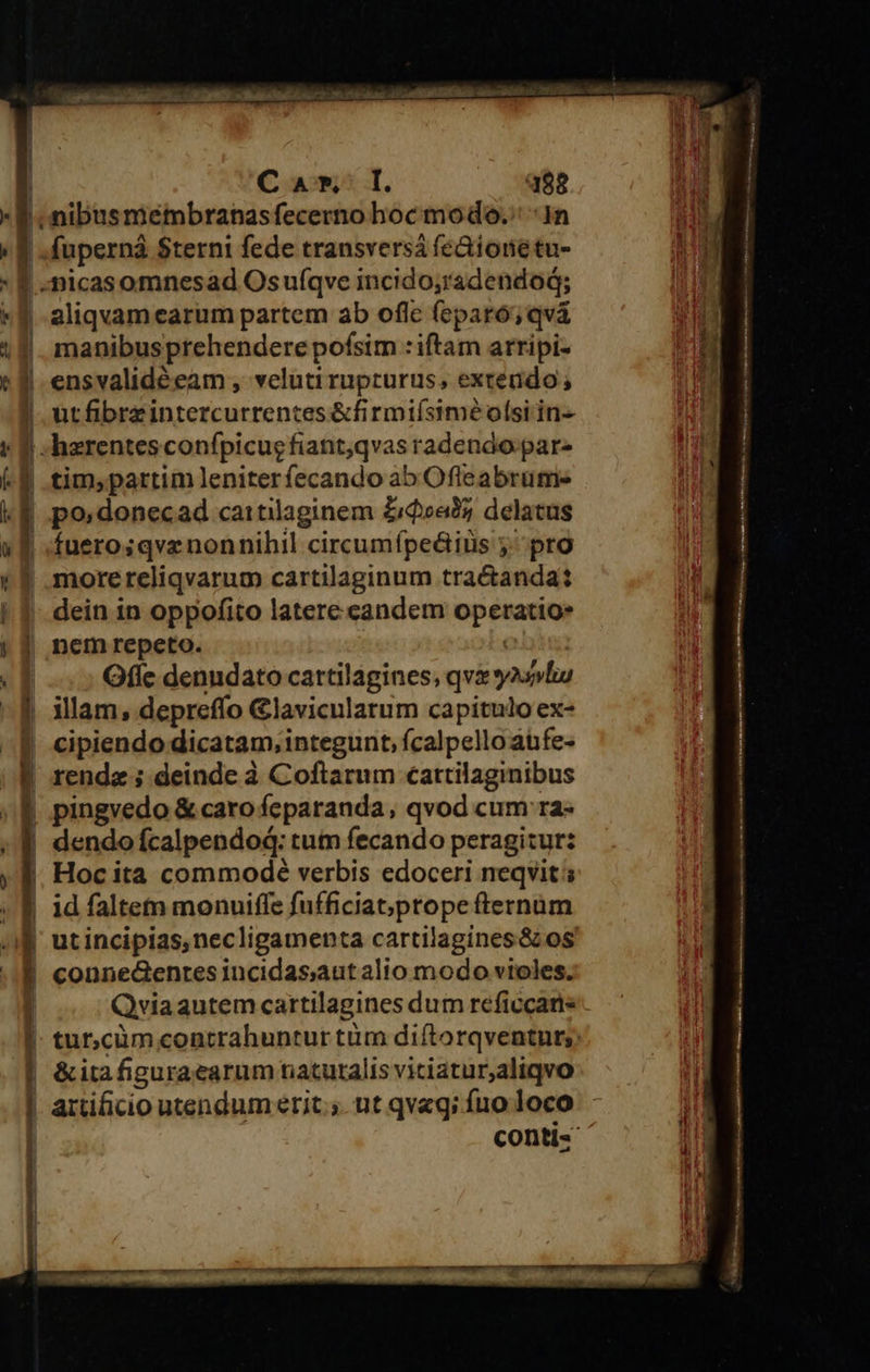                             aliquamearum partem ab ofle feparó;qvá manibus prehendere pofsim : iftam arripi- ensvalidéeam , velutirupturus, exteado; utfibrzintercurrentes &amp;firmiísimé oísi in- tim, partim leniterfecando ab Ofleabrume po:donecad caitilaginem £deab; delatus fuerosqvz nonnihil circumfpe&amp;iüs 5^ pro more reliqvarum cartilaginum tractanda? dein in oppofito latere candem operatio: nem repeto. | Offe denudato cartilagines, qvx yasvlu illam, deprefío &amp;lavicnlarum capitulo ex- Hoc ita commodeé verbis edoceri neqvit id faltem monuiffe fufficiat;yprope fternüm ut incipias,necligamenta cartilagines&amp; os connedentres incidasaut alio modo violes. - SMS RN) NR YS E Cin ^e z lO  aime E PRA e iiir (Uc Tox rode e, - NOI. — : 4  Tear ven  Seem — —————————————— a RR — —  e tM Mtem, RAP NUN IPSE GA OVIUM BL BI tp
