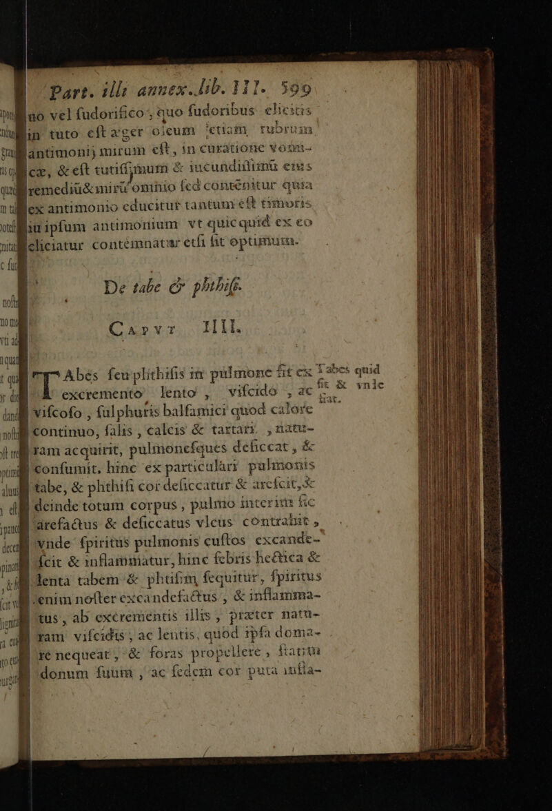 Wmllao vel fudorifico; quo drerit elicstis Tu lin tuto eft eger oleum etiam rubrum un Jantimoni) mirum eft, in curatione vo m cz, &amp; eft tutifíagimum &amp; Met dmi a enis qu |remediü&amp;mir omihio fed contenitur quia nua Jex antimonio educitur tantum eft timoris oils ipfum antimmonium vt quic quid ex eo niti Icliciatur conteémnatar etfi ft opum. ( fu E ? . Fn Hi A noa mona YtL ad | 1Qui | t qu r di excremento lento , vifcido , ac m | vifcofo , fl phuris balfamici quod calore m | continuo, falis , calceis &amp; tartan diet yb tr | ram acquirit, pulmonefques dáliccat vini confumit. hinc ex particulàr nes uis tabe, &amp; phthifi cor deliccatur &amp; ES CairvT HL ES I lenta tabem &amp; phtifim fequitur, fpiritus B E^ nofter excandefactus , &amp; inflamma- itus, ab exérementis illis ; prater natu- ; M ram i vifetdasi ac lentis, quod tpfa doma- B renequeat, &amp; foras propellere , ftatu B donum fuum, ac fedem cor puta in£a- siis ire dana ABMS en ii ar I i pM p E ét 9 Lan ui f 4 cuc AUGERE E ^ aa Loi s Fri Gu mrs iE 1b tst T tic V t uit m ad