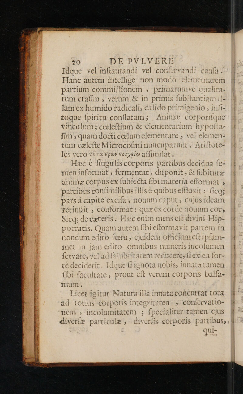 Idque * vel nftaurandi vel conícrvandi caufa. Hanc autem intellige non modó clementarem parum con RA onem » primarum ve qualita- tum Ng n, verum &amp; 1n primis fübítantiam il lamex humido radicali; calido priiigenio , infi- toque fpiritu conflaaam ; Anima corporifque Vincc d 1m; ceeleftium &amp; elemientarium hypofta- fin qua ida c oum el | tum D eite Microcofmi nuncu les vero 7674 epoy 6 S016 à Aflimilat Hzc € fingulis corporis parti ibus decidua fe- men informat ; fermentat , dilponit ; &amp; fuübiturz dninz c corpus ex fubiecta fibi materia efformat , SER Ot s confimilib us illise quibusefHuxit: fica TEUI iniit ; 5 confo rmat: qua ex corace nou S1Cq; de CATerIS i; Tixc Tu imens eit pa cratis. Quam a autem 11b 1 f A4 417115 n» € ££ bg75 e T 15 *« 4-£- - umm edito fcetu 3 eji dem OTt - Y0- - A 1 *117^ 4^ pcc iu Jam CO n J í tx 44070 ox Y dH 11T4^ ; £3 eus! É, T^ CA V elvs d QUceres, 1i CA-CAaITiOI- * 1 Fimo 1 — ^ *Y^ (C GCCK CEILC E D 2) € CaliX [1 d E 7 f 4 ^ rh ^13€y3 (^08 ***w8 08 ^ 2] i1Dl « uita ie J riu C pv bail n niut ^? LicilAÀ e T bs ey -13 11 4 ido an - 13424 4 » 10z *1 414 41 11147 Ay nde ang 111^t7^ (xf i. 1CCt Ig Iturt Natura tz innata concurrat tot ad LOCiS el) 5 QUID Inte?! ritaten: » coni ervatio- ^n TA t fnepialiter tanen ^en nem , incolumitatem ; ípecialiter tam en.  jus * - E b  1v2r:oo ^4 1*f- 1 i1 41493107 2 P1 to To «liver id laltcic BIU a 3 CitYwvLIkY C Ui p OLis a1 í t2 MIS 1131 Qui-  .