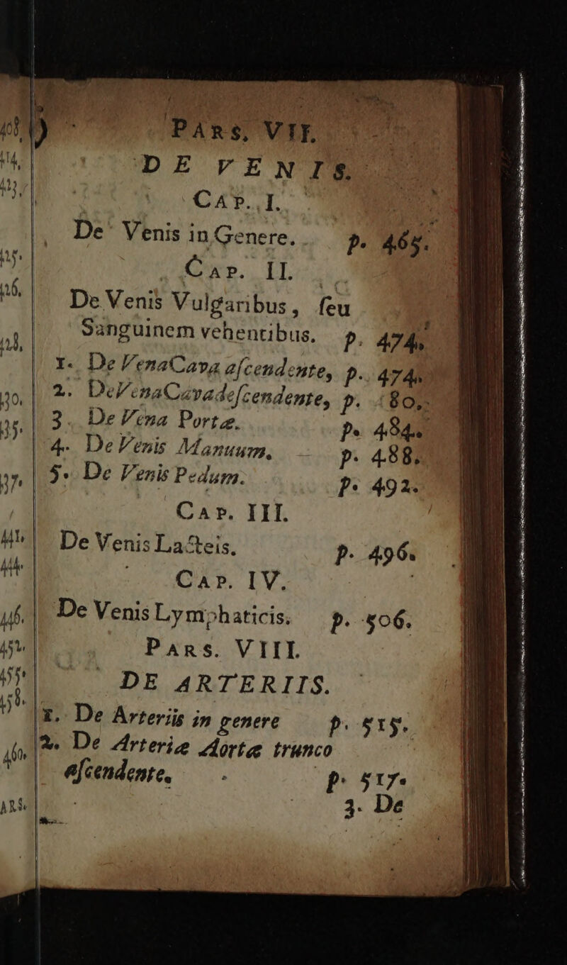 Pans, VIE. | DE VENIS. Hj, CAP». I. LES. , De'Venis in Genere, ?- 465. p) yep. ILoÀ o De Venis Vulgaribus, feu à m vehentibus, — , 474. | Y«. De VenaCava a[cendente, P4745 20 | 2e. DeVenaCavadefcendente, P. 807 3513 De Vena Porta, P. 484. |4- De emis Maru, P. 4.88. n | 5.. De V'enis Pedum. P: 492. | Car. III. H^ ^ De Venis LaAeis. P. 496. ui | |a. IV. | uif De Venis Ly m;haticis. P. 506. 4v | Pans. VIII UL DE ARTERIIS. B (X. De Arteriis jn genere pests. E De Zfrterie orte trunco 4 efcendente, — . B ioc ARSe| 2: De