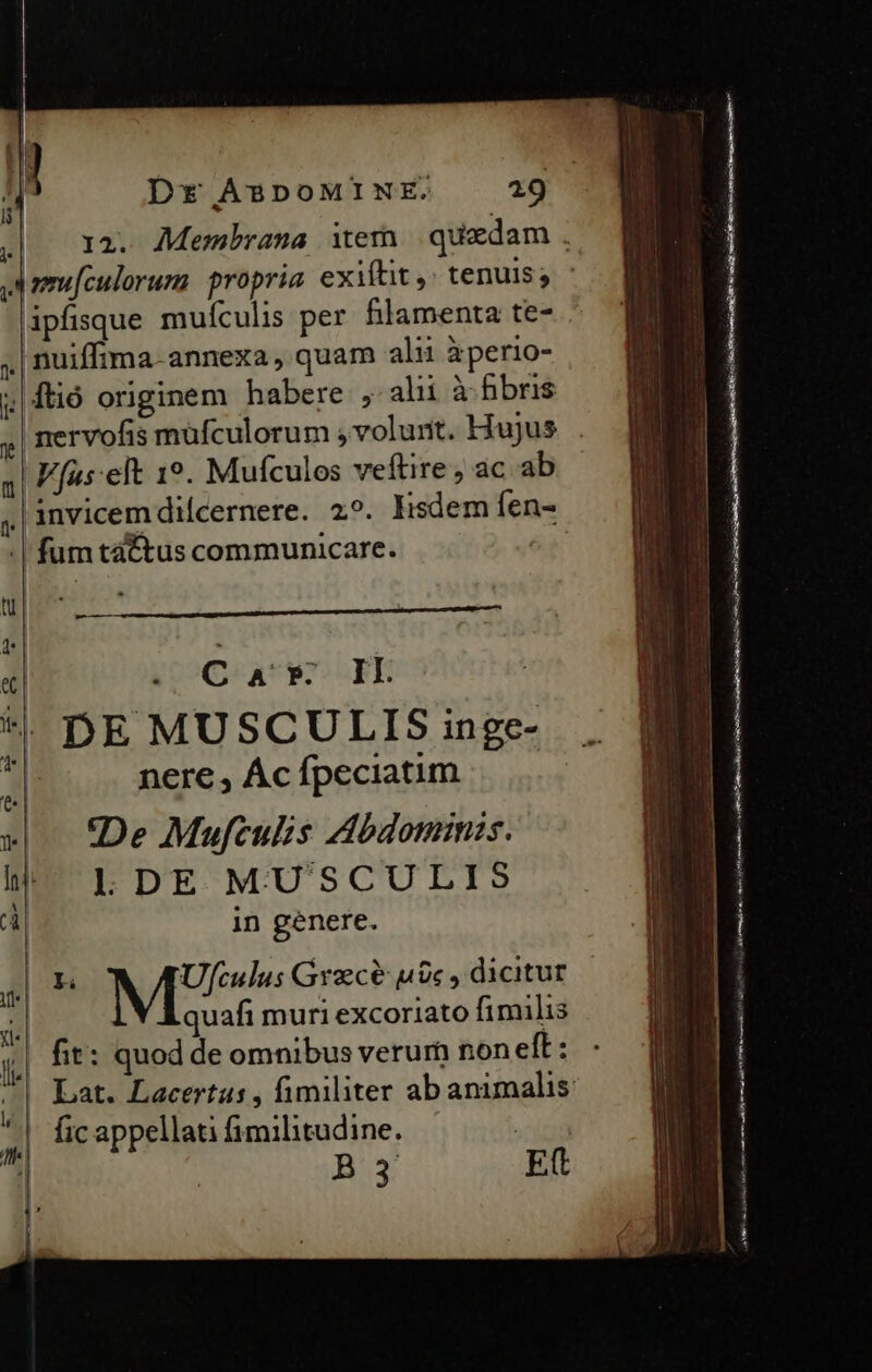 Azmufculorum. propria exitit ,: tenuis; ipfisque muículis per filamenta te- 1 fum táttus communicare. ul. $1 j &amp;| COAT II. DE MUSCULIS inge- ] nere , Ác fpeciatim «| De Muftulis Abdominis. hl LDE MUSCULIS (A yl li. l, Ih in genere. quafi muri excoriato fimilis | fit: quod de omnibus verum non eft: fic appellati fimilitudine. slt B3 Ef ua À EE EE —-— x - £ -——— a rra tun ET ER E S m Up e — X espe aparte tipa rtm pnn——— LII EAM nm——— md