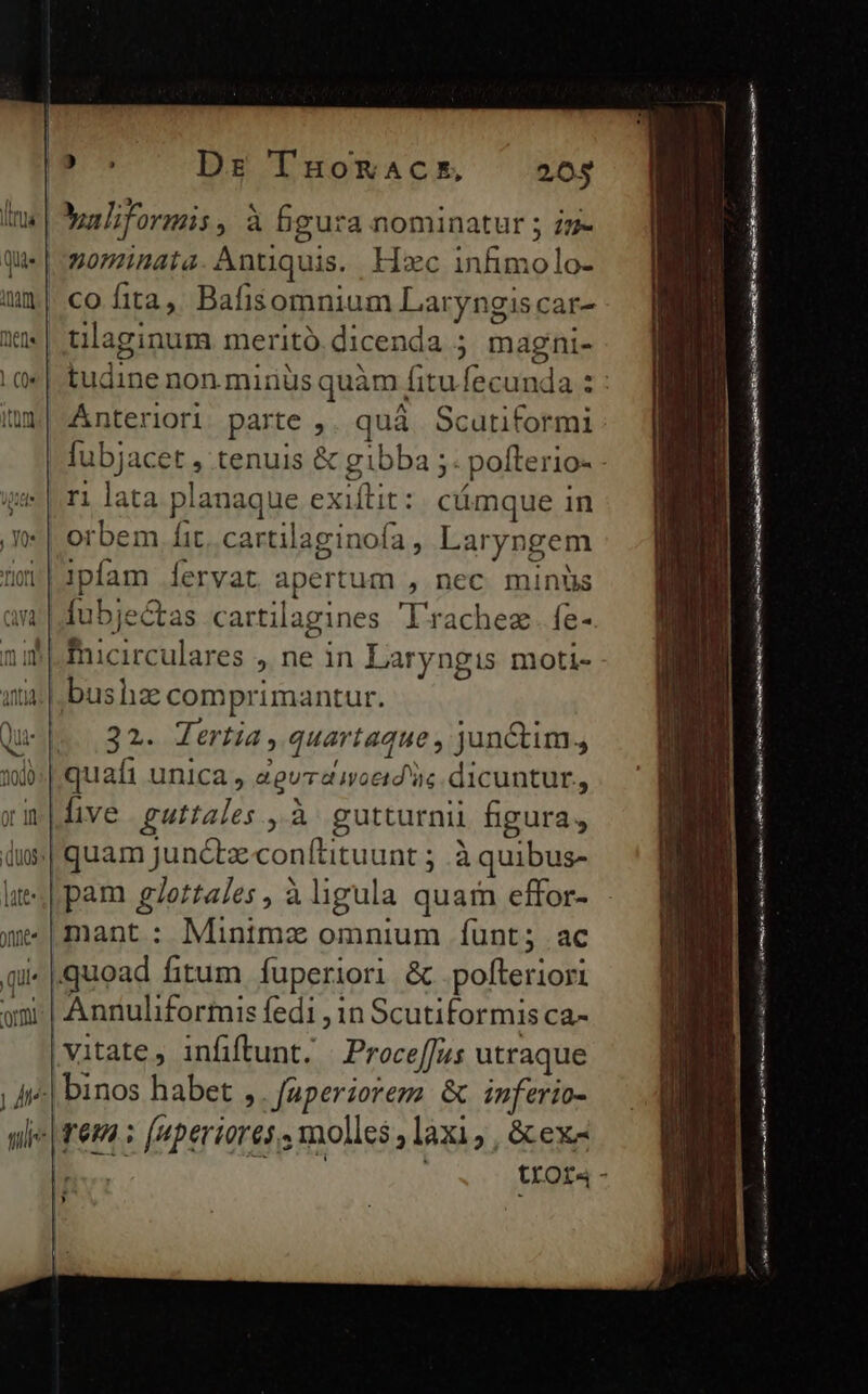 Pis 2000 ^ Ds THomACE. 203 .9 4 « : NA yaliformis, à figura nominatur ; iz- |cofita, Bafisomnium Laryngiscar- ulaginum meritó dicenda ; magni- Anteriori parte uà Scutiformi ? r1 lata planaque exiílit: cümque in orbem fit, cartilaginoía, Laryngem ipfam fervat apertum , nec minüs | dubjectas cartilagines 'rachez. fe- |. bushz comprimantur. 32. Tertia , quartaque , junctim. quafi unica , 2guraivceid'üs dicuntur, ive guttales , à gutturnii figura, |pam glettales , à ligula quain effor- mant: Minimz omnium fíünt; ac quoad fitum fuperiori &amp; .pofteriori | Annuliformis fedi ,1n Scutiformis ca- |vitate, infiftunt. | Procef[us utraque (6m : (aperiores. molles ;laxi,, &amp; ex - ) i mE €——— Ód -—— ———— [C ru an. TRO m Rt ——— seti