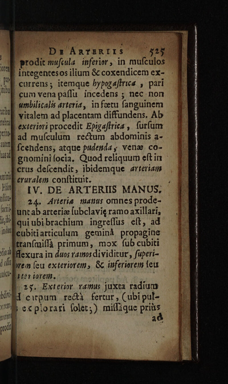 22€ EA [ ] prodit mufeula. inferior, in mufculos |! integentesos ilium &amp; coxendicem ex- | currens; itemque bypozafirics , pari | cum vena paffu. incedens ; nec non al umbilicalis arteria, infoetu fanguinem E witalem ad placentam diffundens. Ab in exteriori procedit Epigaffrica , furfum /|ad muículum re&amp;um abdominis a- |fcendens, atque pudenda venae co- |gnominifocia, Quod reliquum eft iz 'crus defcendit, ibidemque arterias 'eruralem conftituit. E. TLACA — - TU HM. rV, DE ARTERIIS MANUS. X 24. Arteria tanus omnes prode- UP 'unt ab arteríe fubclavie ramo axillari, qui ubibrachium ingreffus eft, ad icubitiarticulum geminà propagine tranfmilfà prinum, mox (ub cubiti flexura in duos ramos dividitur, fuperi- rein (ea exteriorem, Gc inferiorem leu IMeriorem. : E 26. Exterior. vamus juxta radium M'ET cipum rec fertur, (ubi pul- 2d Por plorari folet,) milfique Ph prodi | jr, indi x er (ioa) i dli AUC T————— rác tÓ— (€