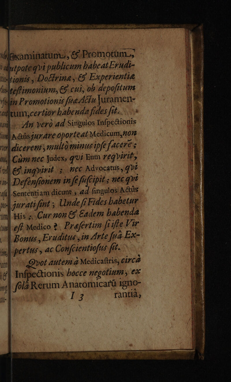 ib) aminatum:, £5: Promotüm., idlutpate qvi publicum babeat Erudi- Vionis , Dotfhrina , €9 Experientit idMtefimonium, €9. cil, ob depafttum. in Promotions fea Actu Juramen- villvum;certior habenda fides fit. | Zn yero 4d Singulos Infpe&amp;ionis iin] .&amp;üsgur Are oport &amp;4t Medicum, A072 till dicerem multo tinus ipfe facere ; tul Caio mec judex, q'U? Eum reqvirit,