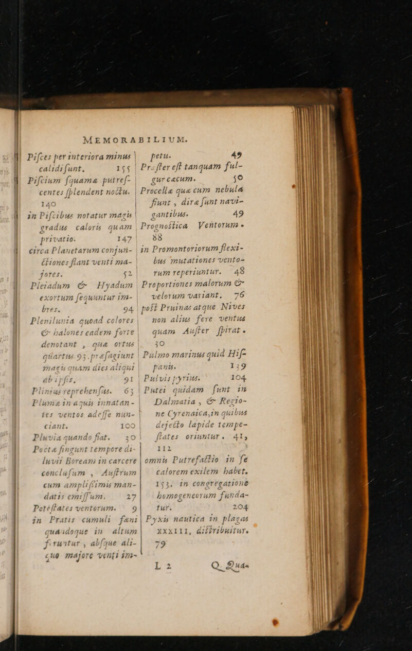 caldi junt. 2 Pifcium f? juama putre[- centes [plendent pin *YA(^ caloráó quam 1n£L venti 72a4à- $2  J € Hyadum exortum jeauuntur 172- 1 bres. 94. Pl 13 nnubn '] 7] [3 £ ? CHu€ [? oT£ 5 abipps, 91 » l ge I é repreben[us. — ( 1 ) Piummsai1nágub 1nnatan - les ventos à le nüun- ciant, 1O i , ? Pluviauando fiat. — 30 emi ore ài '€47 1 carcere conciu]u? CHu720 ADpltfi172niá 2Ónan- un. A7 áatt1s e71:]l ^ T4 ? Dex , Potelt ates ventorum. 9 in Pratis cumuli . fani guaudoaue in / 1  majore venti iz ALL um runtur , ab(aue ali- v2 petu- 49 fer eff tanquam f- gur caecum. jo qua cum nebula fiunt , dra fous navi- 49 Ventorum » gantilus. roenoítica o9 velorum variant. 2B ps Pruinac atque. Naves non alius fere ventua auam Aujter fpirat . 30 D! 44919 z:d Ens ulmo marinus quid Hif- panu. 1:9 Pulvis pyriuus. 104. p  Y PT. 6 »f , Lute1 ogkszáam Junt 1:7 1 : Dalzatia , e Reco- /2a1cA,1n quibuá üesetto lapide tempe- fates oriuntur. 4I; I12 faílio in fe calorem exilem babet. I$23. 1n conerEecatione wg. I - É 2 ^ ^ 33 ^] bomogeneora funda- c 4 ur 204 XXX111, diiiribui itur. / 7 Q. S Ada T