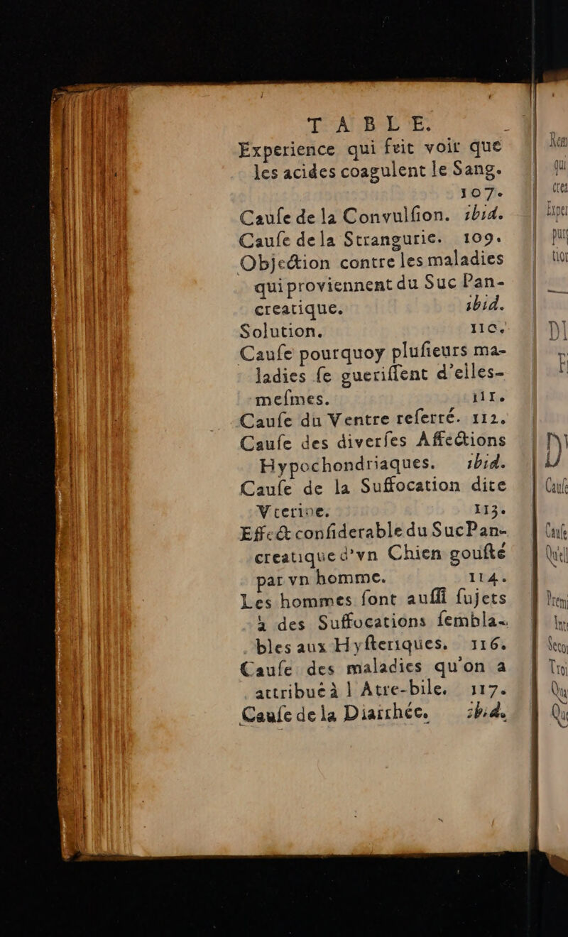 FABLE: Experience qui fuit voir que les acides coagulent le Sang. 107. Caufe de la Convulfion. sbid. Caufe dela Strangurie. 109. qui proviennent du Suc Pan- creatique. ibid. Solution. 11C. ladies {e gueriflent d’elles- mefmes. i1r. Caufe du Ventre referré. 112. Caufe des diverfes Affections Hypochondriaques. ibid. Caufe de la Suffocation dite Vcerine. 113. Efectconfiderable du SucPan. creatique d’vn Chien goufté ar vn homme. 114. Les hommes font auffi fujets , des Suffocations fembla bles aux Hyfteriques, 116. Caufe des maladies qu'on a attribué à | Atre-bile, 317. Caufe dela Diarchée. hide