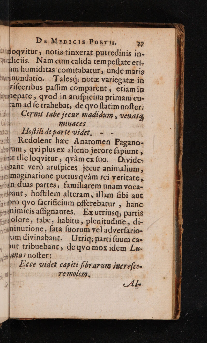 | Dz Mrpicis Posris. 22 itdoqvitur , notis tinxerat putredinis in- Qaglicus. Nam cum calida tempeftate cti- am humiditas comitabatur, unde maris nundatio. Talesá; notz variegatz in Vifceribus paffim comparent, etiamin immpepate , qvod in arufpicina primam cu- ram ad fe trahebat, de qvo ftatim nofter: id. - Cermit tabe jecur madidum , venasa d: Uinaces | att | Hoflili departe videt, - - «X Redolent hec Anatomen Pagano» ign. » qvi plusex alieno jecore fapiunt , dmt ileloqvitur, qvàmexíuo. Divide: jipant vero arufpices jecur animalium; nismaginatione potiusqvàm rei veritate, 4n. duas partes, familiarem unam voca- 4 banc » hoftilem alteram, illam fibi aut 4jlro qvo facrificium offerebatur , hanc iamnimicisaffignautes. Ex utriusq; partis e. tabe, habitu, plenitudine, di- iiinutione , fata fuorum vel adverfario- - jum divinabant. Utriq; parti fuum ca» jut tribuebant ; deqvo mox idem Lz- umas nofter: Cp Eece uidet capiti fribrarum zuere[ze- «itu c re1olem.,