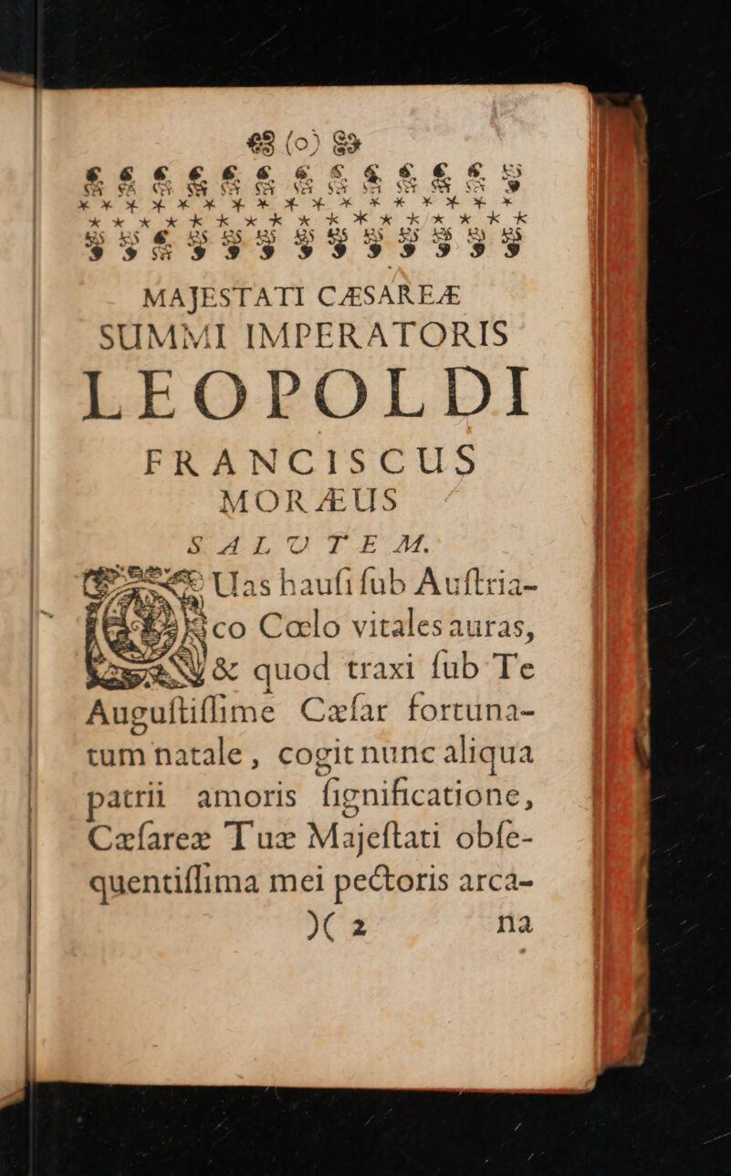 - *Y -— J bd : k X (X ck Ts * : nOD $vES9939593395 MAJESTATI CAESAR EJE SUMMI IMPERATORIS LEOPOLDI FRANCISCUS MOR 7ZEUS IKGLTLOTY E.M. CN Uas haufi fü b Auflria- 3-55 co Calo vitalesauras, osx quod traxi fub Te Auguftiffime Caíar fortuna- tum natale, cogit nunc aliqua patrii amoris lignificatione, Cafarez Tux Majeftati obfe- quentiffima mei pectoris arca- )(2 na