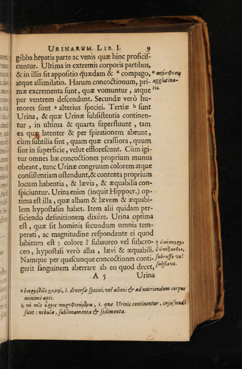 * z 7 E33 « - -—— -]m CX — -——- A gibba hepatis parte ac venis quz hinc proficif- cuntur. Ultima in extremis corporis partibus, mz excrementa funt, quz vomuntur , atque per ventrem defcendunt. Secundz veró hu- mores fünt ? alterius fpeciei. T'ertiz 5 funt Urina, &amp; quz Urinz fubfiftentia continen- tur, in ultima &amp; quarta füuperfluunt , tam ea qug latenter &amp; per fpirationem abeunt, cüm fübtilia fint , quam quz craífiora , quum fint in fuperficie , velut efllorefcunt. Cüm igi- tur omnes hz concoctiones proprium munus Obeant , tunc Urinz congruum colorem atque confiflentiam oftendunt;&amp; contenta proprium locum habentia , &amp; levia, &amp; zquabilia con- fpiciuntur. Urina enim (inquit Hippocr.) op- tima eft illa , quz albam &amp; lzvem &amp; zquabi- lem hypoftafin habet. Item alii quidam per- ficiendo definitionera dixére. Urina optima eft , quz fit hominis fecundum omnia tem- perati , ac magnitudine refpondente ei quod Namque per quafcunque concoGiones conti- gerit fanguinem aberrare ab eo quod decet, dÀ 5 Urina qminimé apti. funt : nebula , fablimamenta &amp;v [cdimenta. -— DIO MIL OUMELIOT EEZERCRAMGS Cae Tr, Li iia t7 x UHTEOMBIR t x