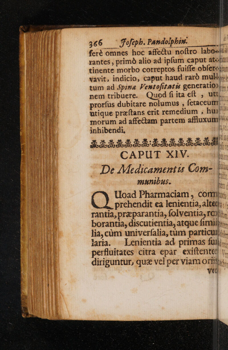 feré omnes hoc aífe&amp;u noftro labo«Jii rantes , primó alio ad ipfum caput ated tinente morbo correptos fuiffe obfer«ini vavit, indicio, caput haud raró muli; tum ad &amp;pire Fentofitatis generation, nem tribuere. Quod fiita eft , utt. prorfus dubitare nolumus , fetaceum , utique przítans erit remedium , hui ^ morum ad affe&amp;tam partem affluxum// inhibendi, i Y Riii£AiidiAniiiid| CAPUT XIV. li De Medicamentis Com- 1 mipunibus. R Uoad Pharmaciam , coni; | prehendit ea lenientia, altét);. rantia, prz parantia, folventia, r3). borantia, discutientia, atque fimili. lia, cüm univerfalia, tum particul;;;. lara. Lenientia ad primas fuil; perfluitates citra epar exiftentecd v. diriguntur, quz vel per viam oríitiys, vti