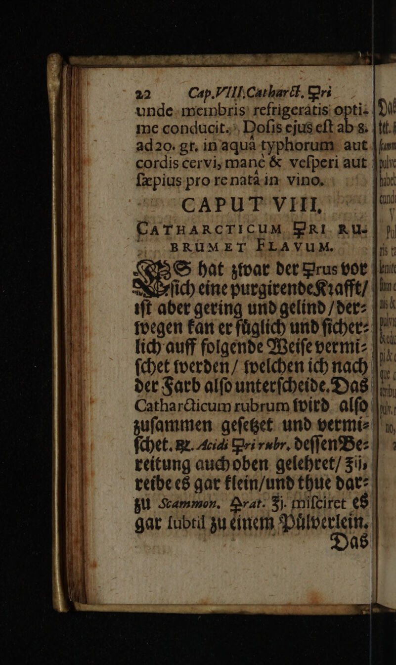 unde. meinbris: reftigerátis opti: | DU. me conducit. Dofis cjus eft ab s; |t. ad20. gr. in aqua typhorum . aut |o cordis cervi, mane &amp; vefperi aut |ui fx pius pro renata in: vino, jh CAPUT'VEHI, ^ CaTHARCTICUM. ERI. Kus] y BRUMET FLAVUM. m (5 bat sfpat bet tgirus tot [loi ift abet getíng unb gelírb /berz |^ focgen fait ec fügficb uttb fiche?  liy auff folgenbe 9Beifebermiz [7 («bet toerben/ toeleben icb nacb ^ | oct Satb alfo untec(cbeíbe. S8 |... Cathar&amp;icum rubrum fpitb. alfo | hi sufanimen: gefe&amp;et unb bermís | v, (het. Bx. Acidi gei vwbr, oeffentBes |. reicung audboben gelebeet/ Sii, | teíbe c6 gat ffein/umb tue bats. Bu Scammon, frat. 2j. mifcirct «9 gat fubtil 3u eimerm Düleccleim.. | das