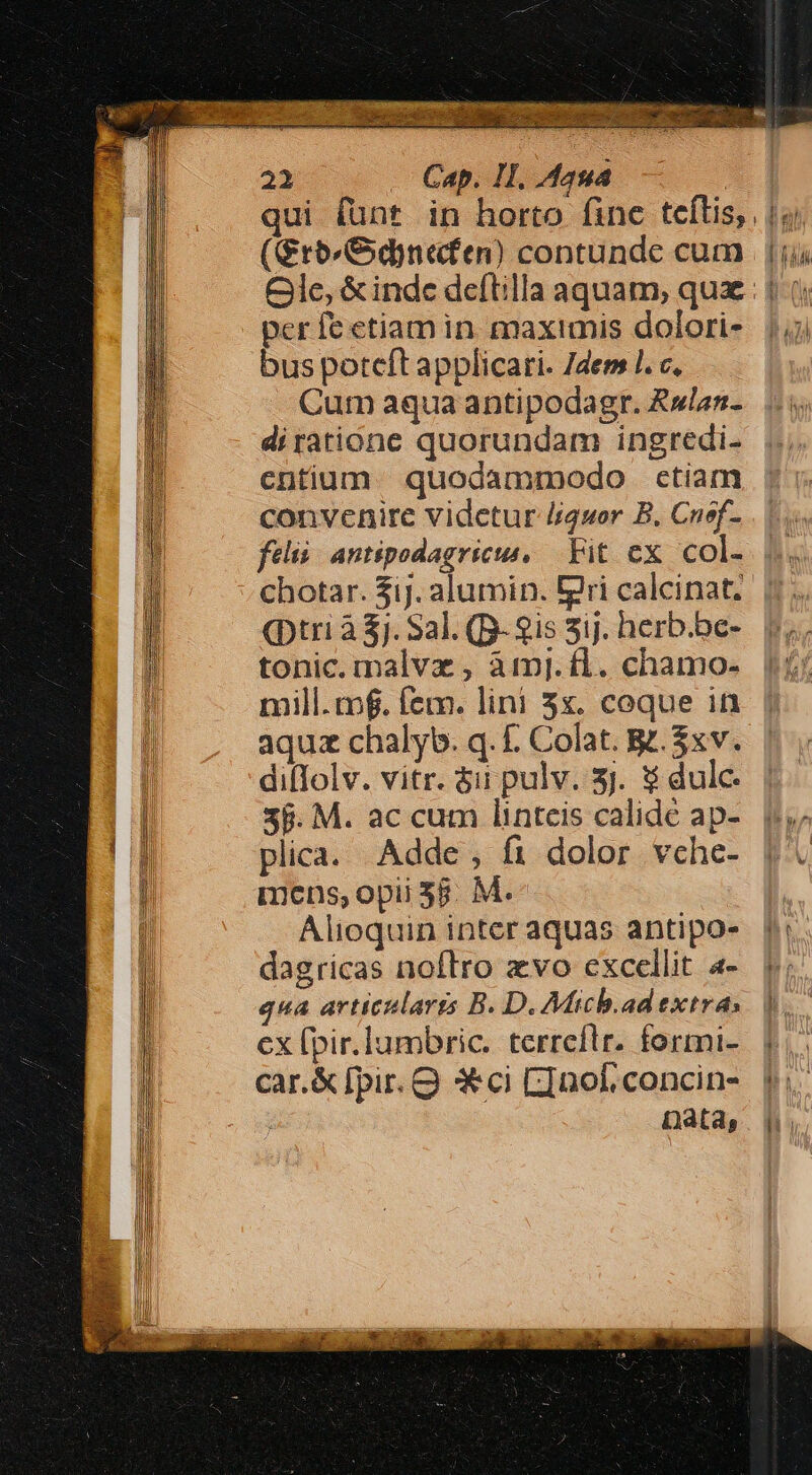 23 Cap. II. 42n4 (Gro-Gdyn«fen) contunde cum per fe etiam in. maximis dolori- bus potcft applicari. dem !. c. Cum aqua antipodagr. Rulan- diratione quorundam ingredi- entium. quodammodo ctiam convenire videtur liquor B. Cnef- feli. antipodagricus, | Fit cx. col- chotar. $ij. alumin. Uri calcinat, tonic. malvx , àmj. £1. chamo- mill.cf. (em. lini 5x. coque in aquz chalyb. q. £. Colat. &amp;.$xv. diflolv. vitr. $ii pulv. 3j. $ dulc. 35. M. ac cum linteis calide ap- plica. Adde, fi dolor vche- mens; opii 58. M. Alioquin inter aquas antipo- dagricas noftro zvo excellit 4- qua articularis B. D. Micb.ad extra; car.&amp; [pir. Q **ci [Inof, concin- nata, »