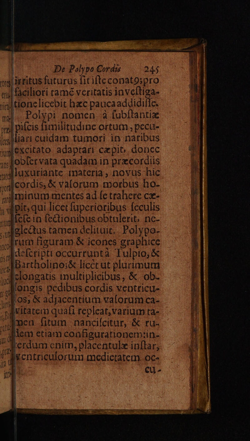 »sl irritus futurus fit iftc conatospro '&amp;iliori tame veritatis invcftiga- tionclicebir hac pauca addidille. 4|... Polypi nomen à fubflantix ml picis fimilitudine ortum , pecu- inslliari cuidam tumori in naribus j6xcitato adaptrari cepit; doncc. js, Joofervata quadam in przcordiis j»Aiuxuriante inateria, novus hic wil cordis, &amp; vatorum morbus ho- iminum mentcs ad fe trahere cx- » ul pits qui licet fuperioribus [cculis [cle in (e&amp;tionibus obtulerit, ne- . miglectus tamen delituic. . Polypo- ,»frum figuram &amp; icones graphice «Acicripti occurruntà Tulpto;&amp; uM IBartholino;&amp; licet ut plurimum witelongatis multiplicibus, &amp; ob- ..diongis pedibus cordis veptricu- 08; &amp; adJacentium valorum ca- pa uitatem quafi repleat,varium tà- ^amen (tum nancifcitar, &amp; ru. - diem etiam configurationem:in- (erdum enim, placentulx inftar, j&amp;entriculorum medictatem. oce n j 1 ds C Cu. UEVACHECHER QC 77 VESRTUNTTN TC m D