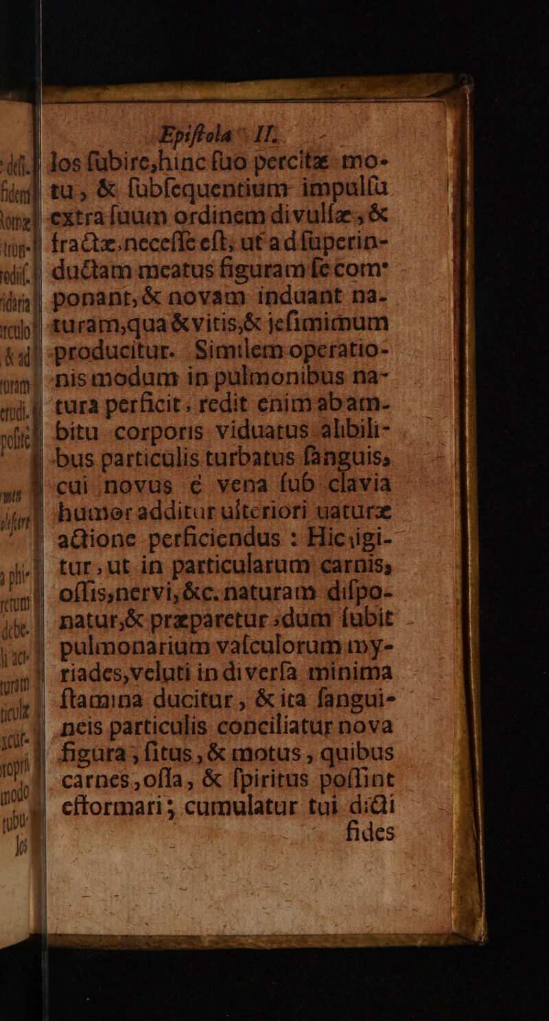 | | Vo LOW wif] diria | e tculo | kal rim d e M L] ———á n fra&amp;z.necefIe eft; ut adfüperin- ductam mcatus figuram fe com: ponant,&amp; novam induant na. ruram,qua &amp;vitis,&amp; jefimimum producitur. Similem operatio- nis modum inp pulmonibus na- tura perficit. redit enim abam- bitu corporis viduatus albili- cui.novus € vena fub clavia humer additur uitcriori uaturz aGionc perficiendus : Hic iigi- tur,ut in particularum carnis; riades,veluti in diverfa minima neis particulis conciliatur nova figura ; fitus , &amp; motus , quibus carnes;ofla, &amp; fpiritus poíLint cftormari; cumulatur tui. dicti fides