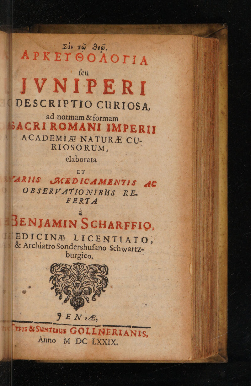 MC : , D Xv 9 Os. feu | DESCRIPTIO CURIOSA, ad normam &amp;formam ACADEMIJ NATURJE CU- RIOSORUM, elaborata ET OBSERFVATIONIBHS RE. FERT. N E BEDICINZX LICENTIATO;, 3 &amp; Archiatro Sondershufano Schwartz- utgico, : UN ZEE) US mE Sw D WU QU/22 ^ ^ L^ m DI (2 S5 7. EIL 1 [ H Vs 203 dis $ENw, ^ ann PIN, Dd m tetris IBN ee Anno M DC LXXIX.