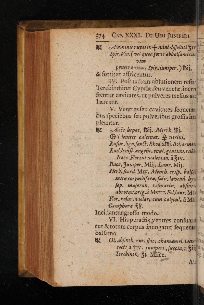 d NERA ] E. e/ditpntni vupeiin 4rovini difoluri Dnm óSpir.Vit. (vel auoaforré abbal[arrican, | vina jidisr cod ilu, Spir. puniper, )ii. . | ' &amp; fortiter aRricentur. IV. Poít fa&amp;am ablutionem refi Terebinthinz Cypriz.feu venetz, incru] ftentur cavitates, ut pulveres melius a«| hzreant. [ V. Ventres feu cavitates fequentt. bus fpeciebus feu pulveribus groffis it pleantut. Bo e4oés bepat, fbi]. 7Myrvb. 5j. (D leniter. calctnat. 4 citrint, | Kafur 'ign.fantt, Rbod, 335). Bol.ay meni Rad leviff. angeli, enul, gentiau.vubli Ireos Florent valerian, à$1v. Bacc. juniper, Mii. Lanr. Mi]. | Herb. feord. Miv. Menib. cvifp, balfi M mite carymbifere, falv. lavend. byyl fep. majora. rofmarin, ab[mntil abrotan.prig.à Mv. Follaur. Mti Flor, vofar, violar, citm calycul, à Mil Camphore £j. Incidanturgroffo modo. | VI. Hisj peracus ventres confuarif tut &amp;totum corpus inungatur fequentt| balfamo., »n Bé OL abfitb, vut. bic; chamemel, lam], ni a à $IV. qunrperi , (ucein.à Sii] Tercbintb, Sj. Máfce.