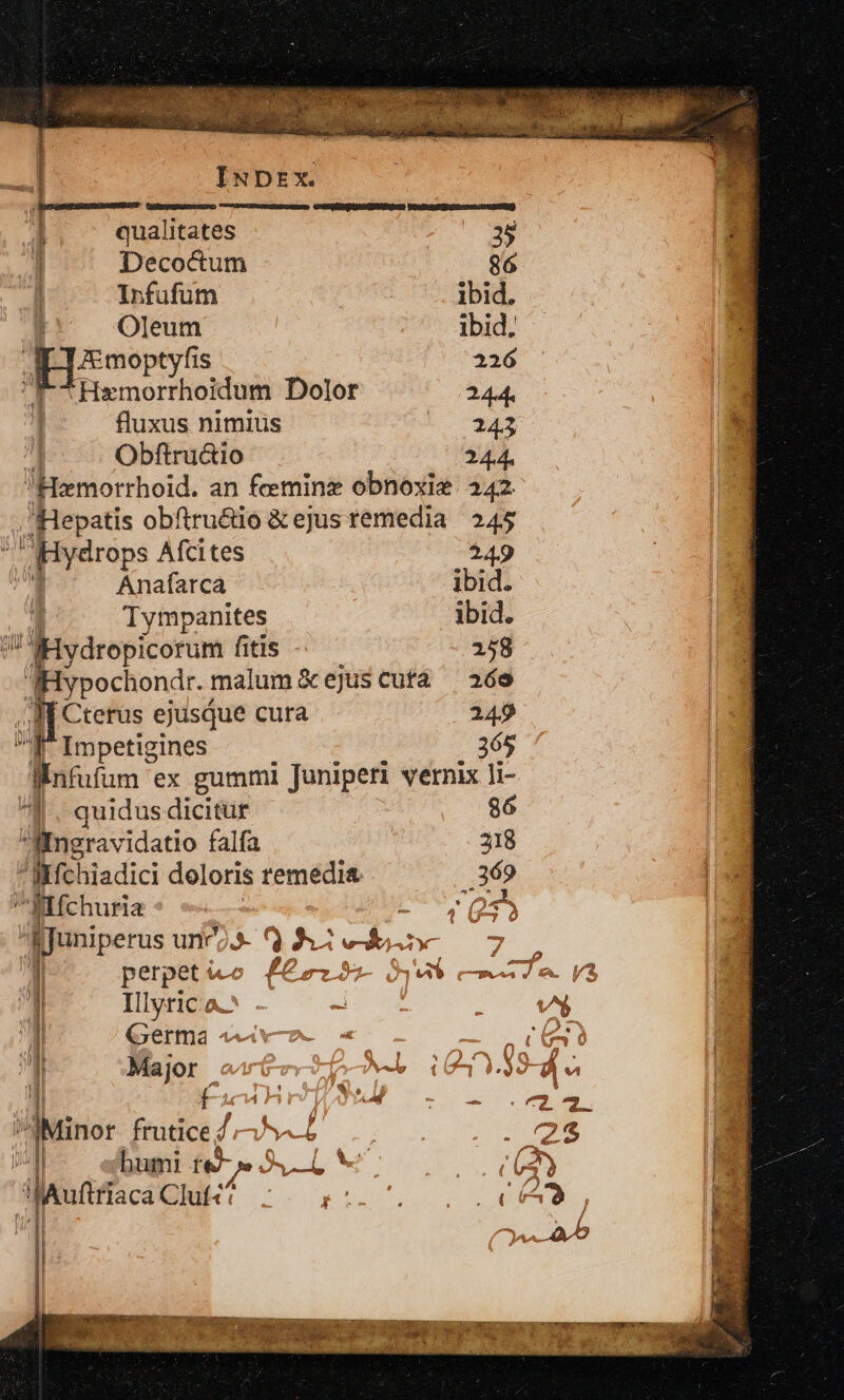 qualitates Decoctum 86 Infufum : ibid. Oleum ibid. Je moptyfis 226 Hamorrhoidum Dolor 244. fluxus nimius T7 Obftru&amp;io 244. /Hamorrhoid. an fceminz obnoxie. 242 Hepatis obftru&amp;io &amp;ejus remedia 245 , Hydrops Afcites 249 Anafarca ibid. Tympanites ibid. 2 ' tydropicorum f fitis 258 TI Hypochondr. malum &amp; ejus cuta 269 AM Cterus ejusque cura 249 T Impetigines 265 lÍnfufum ex gummi Juniperi vernix li- ^f. quidus dicitur | /lmerav idatio falfa 218 j irc hiadici deloris remedia ES ^Mifchuria 7 Q55 : giiperus unc?3- 9 9^ X. 2 perpet à di p S36 ma. ys | Illyric a. a. zl A i I Germa 4v QUO | 1 FuHULESMP - - 2. n IMinor frutice /,^^ a. : E T |J humi te- Me ou CR TM ilAufifiaca Clut«^ TUR (6688 D, | | | l | | |