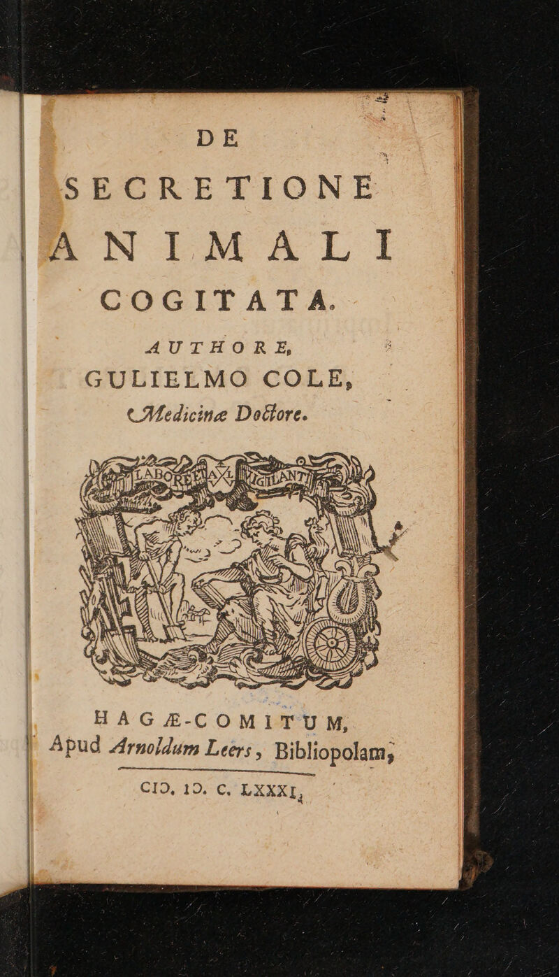 DE ; SECRETIONE ANIMALI COGITA T A. AUTHORE, GULIELMO COLE, t AMedicine Dolore. CIO, 19. C. LXXXI,