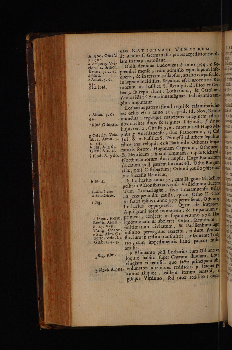 er Ancona: ird sd L —€—— eere St V qti o artem tnn Marc sib sie ad 985; . Y a Vrlperg. Vvi- lam in majus extollant. &amp; &amp;lod., plius imputatur. , Aimo. jc, tes orfus eft e anno 954 , f Flod,.Odoran. g Oderic. Vtic. gnus £ Northmannorum duci nupfit. Hug zuo fuccelfit Henricus, k Plod, À Lotharius anno 955 cum Hugone M. bellun geifit in Pi&amp;onibus adversus Vvillelmum ducemy Leiboii eum Tum Lorbaringig, five Interamnenfis Belgil Qibesedellém, ^ cgy recuperanda cauffa, quam Otho II Care l Sig. lo fratri ypfius / anno 577 permiferat , Othoner : Lotharius oppugnavi. Quem de improvif/ m Idem. Herm. primen Nang. Chron. 9 Sig. Aim. Or- Glab.i.€. i rio , cum impedimentis haud p amifit. Sig. Aim. : ; : | ' loquio habito fuper Charum Huvium , LotH ringiam ei remifit. quo facto principum ab, e Sigeb. A284. voluntates alieniores reddidir. p ltaque pf tentatd, ! annos aliquot , eádem iterum ptóque Virduno, fed mox red aucos milit dito ; dece! lito 40 | ltem ki flus Tone b ct idefa ino, anm M^. Ic ud uk Ain L« Atq Bro M tusten jdoy