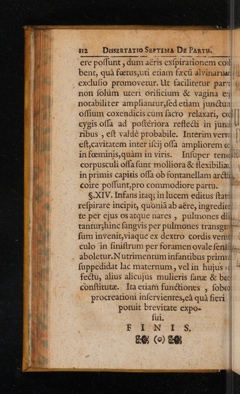 x5» — DissenTATIO SkEPeTEIMA Dz Panru. —€—————————— ÓM——À bent, quà fectusuti etiam £ecü alvinaruag ||| exclufio promovetur. Ut facilitetur parit 4 non ífolüm uteri orificium &amp; vagina ej notabiliter ampliantur,fed etiam junduu| offium coxendicis cum facro. relaxari, ed || cygis offa ad poftériora refledi in jümi| V eft;cavitatem inter ifcij offa ampliorem e| in feriis; ilm d in viris. Infüper temujil corpusculi offa (unt molliora &amp; tlexibilia| in primis capitis offa ob fontanellam ardtiij, coire poffunt;pro commodiore partu. $.XIV. Infans itaq; in lucem editus ftati refpirare incipit, quoniáab are, ingredite| te per ejus osatque nares , pulmones diij tanturjhinc fangvis per pulmones transprij i : fum invenit, viaque ex dextro cordis vent) culo in finiftrum per foramen ovale fenif m aboletur.N utrimentum infantibus primu fuppedidat lac maternum, velin hujus 4] ^ fectu, alius alicujus rhulictie fanz &amp; bed conftitutz.. Ita edam functiones , fob procreationi infervientes,eà quà fieri | potuit brevitate expo- fui. | POINTS | £6 (9 86