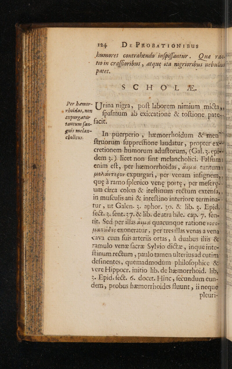 bumeres contrabendo infpifautur .— Qua vas e y*  E : S . * T——— , t0 in cra[fwribus , atque ita nirioribus ueba patet. : S C H Ó r ZH. 6 7) $ : E uic rm i e LI 2 1er Pemo- l'Trina nigra, poft laborem nimium micta,, . vbotedas, non (sm E : VN : » almum à Ccat e&amp; t E! expirgetir c ipa àD exiccatione € tofiione, pates ?atttum f[an- acit. i guis melane | : 5o: —— cbolicus. In-puerperio ; hemorrhoidum | &amp;*rien . ftruorum fuppreífione laudatur , propter exss cretionem- humorum aduftorum, (Gal. 5. epis dem 5.) licet non fint: melancholici. Falfamm enim eft, per hemorrhoidas, éipz tantum pe dTegoy expurgari, per venam infignem, que à ramo fplenico vene porte, per mefere-- um circa colon &amp; iteftinüm rectum extenfa, in mufculis api &amp; inteftino interiore termina) ur , ut Galen. 3. aphor. 30. &amp; lib. 3. Epid; fect. 3. fent. 37. &amp; lib. deatra bile. cap. 7. fen- tit. Sed per illas i42 quacunque ratione vocc: Maroóss exoneratur , per tresillas venas a vena «ava cum fuisarteriis ortas, à duabus iliis &amp;&amp; ramulo ven facre $ylvio di&amp;z , inqueinte- ítinum re&amp;um , paulo tamen ulteriusad cutim: definentes, quemadmodum: philofophice &amp; vere Hippocr. initio lib. de hzemorrhoid. lib, 3. Epid. fe&amp;. 6. docet. Hinc , fecundum eun- dem, probus hemorrhoides fluunt , ii neque pleuri- A. -- Ux rerit aesti tar la e  TIL AH Ms  Y Ms E. H m] E * E S E ppc dle ctae iine LS MI e s X 2 e