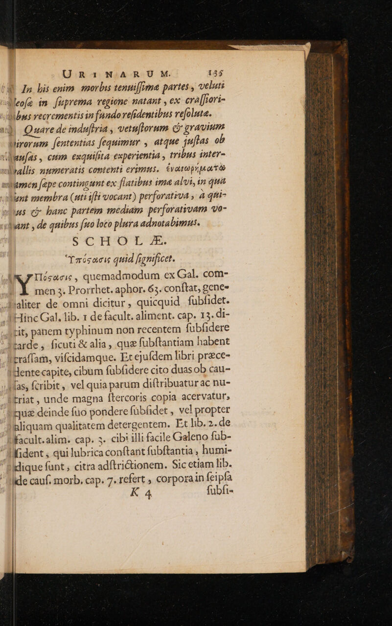 9 Ja bis enim smorbis tenuiffima partes velum dMeofe im fuprema regione natant , ex cra[[iori- bus vecrementis in fundo refidentibus ve[oluta. wd) Quare de indufrria , vetu[lorum (i gravium Wiroram. fententias fequimur , atque quflas ob (nfas , cum. exquilita experientia , tribus inter- wlallis zamzeratis contenti erimus. $vasepiphaTa «amen fepe contingumt ex flatibus ima alvi, in qua ient membra (ati ifti vocant) perforativa ,' à qtti muss ci banc partem raediam. perforativam vo- viaat y de quibus [sto loto plura adnotabimus. BuU TE SORTS Yaósocis quid figmficet. » | iode quemadmodum ex Gal. com- - men 3. Prorrhet. aphor. 65. conftat, genc« Jwaliter de omni dicitur, quicquid fubfidet. Hinc Gal. lib. 1 de facult. aliment. cap. 13. di- ;1 tit, panem typhinum non recentem fubfidere tarde , ficuti &amp; alia , que fübftantiam habent 'tráffam, vifcidamque. Et ejufdem libri prece- dentecapite; cibum fubfidere cito duas ob cau- /Mas, fcribit, vel quia parum diftribuaturac nu-  Bitriat , unde magna Ítercoris copia acervatur; !que deinde fuo pondere fübfidet , vel propter Jialiquam qualitatem detergentem. Ex lib. 2. de Mifacult.alim. cap. 3. cibi illi facile Galeno fuüb-  Miident , qui lubrica conftant fubftantia , humi-  &amp;ldique funt , citra adítrictionem. Sic etiam lib. de cauf. morb. cap. 7. refert corporain feipfa K 4 fubfi-