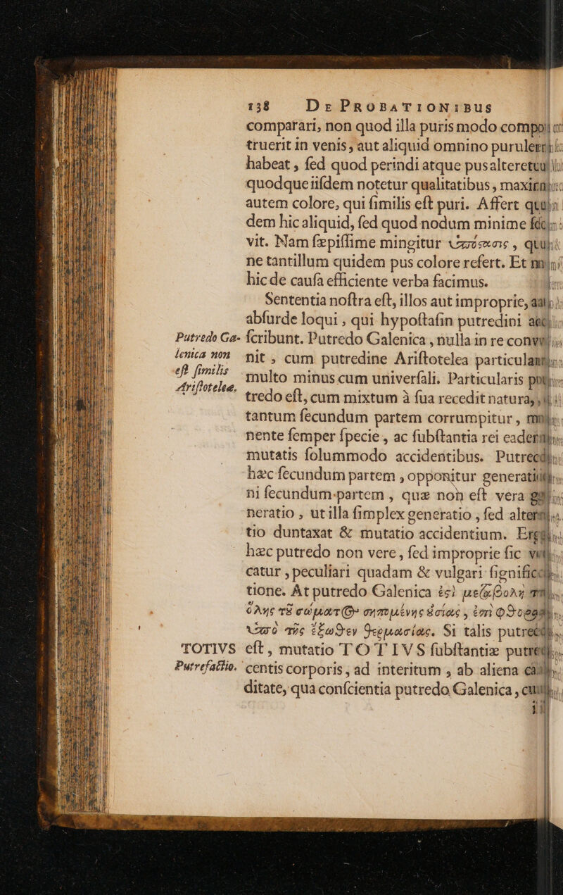 Putredo Ga- lentca non efl. fimilis ztriflotelea, TOTIVS Putrefatfio. 158 Dz PROBATIONI!BUS comparari, non quod illa puris modo compo! c truerit in venis aut aliquid omnino purulerrj.i: habeat , fed quod perindi atque pusalteretuu) i: quodque iifdem notetur qualitatibus , maxignjic autem colore, qui fimilis eft puri. Affert qtu dem hic aliquid, fed quod nodum minime fd: vit. Nam fzpiífime mingitur &amp;zz2so:e , quy: ne tantillum quidem pus colore refert. Et na); hic de caufa efficiente verba facimus. ns Sententia noftra eft, illos aut improprie, dal /; abfurde loqui , qui hypoftafin putredini a&amp;dji; fcribunt. Putredo Galenica , nulla in re conv; nit , cum putredine Ariftotelea particulantjs: multo minus cum univerfali. Particularis ply: tredo eft, cum mixtum à fua recedit natura, i: tantum fecundum partem corrumpitur , mj«:. nente femper fpecie , ac fubftantia rei eadermp« mutatis folummodo accidentibus. Putrecdl: hac fecundum partem , opponitur generatiliff.. ni fecundum-partem , quz noh eft. vera ggli« neratio , utilla fimplex generatio , fed altergj. tio duntaxat &amp; mutatio accidentium. Erie: hac putredo non vere , fed improprie fic vif; catur , peculiari quadam &amp; vulgari figoificd tione. At putredo Galenica à] us(z ons v8 6A TE eu utr (O9 eut évu e Solare y eor QSceadi Vo Tee iEo ev Üeepacias. Si talis putrech.. eft, mutatio TO T IV S fübftantie putre]... centis corporis, ad interitum , ab aliena cày|». ditate, qua confcientia putredo Galenica , cui b, ij 1 d Bo m ] | ] |