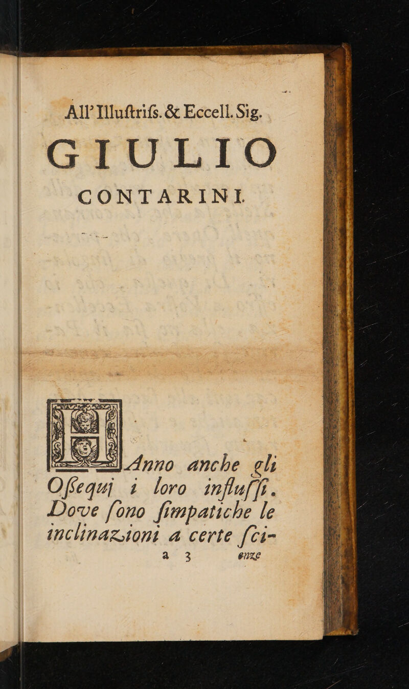 AllIluftrifs.&amp; Eccell. Sig. GIULIO CONTARINI ERI Anno anche gli equi 1 loro infleffi. Dove fono fimpatiche le inclinazioni a certe (ci=