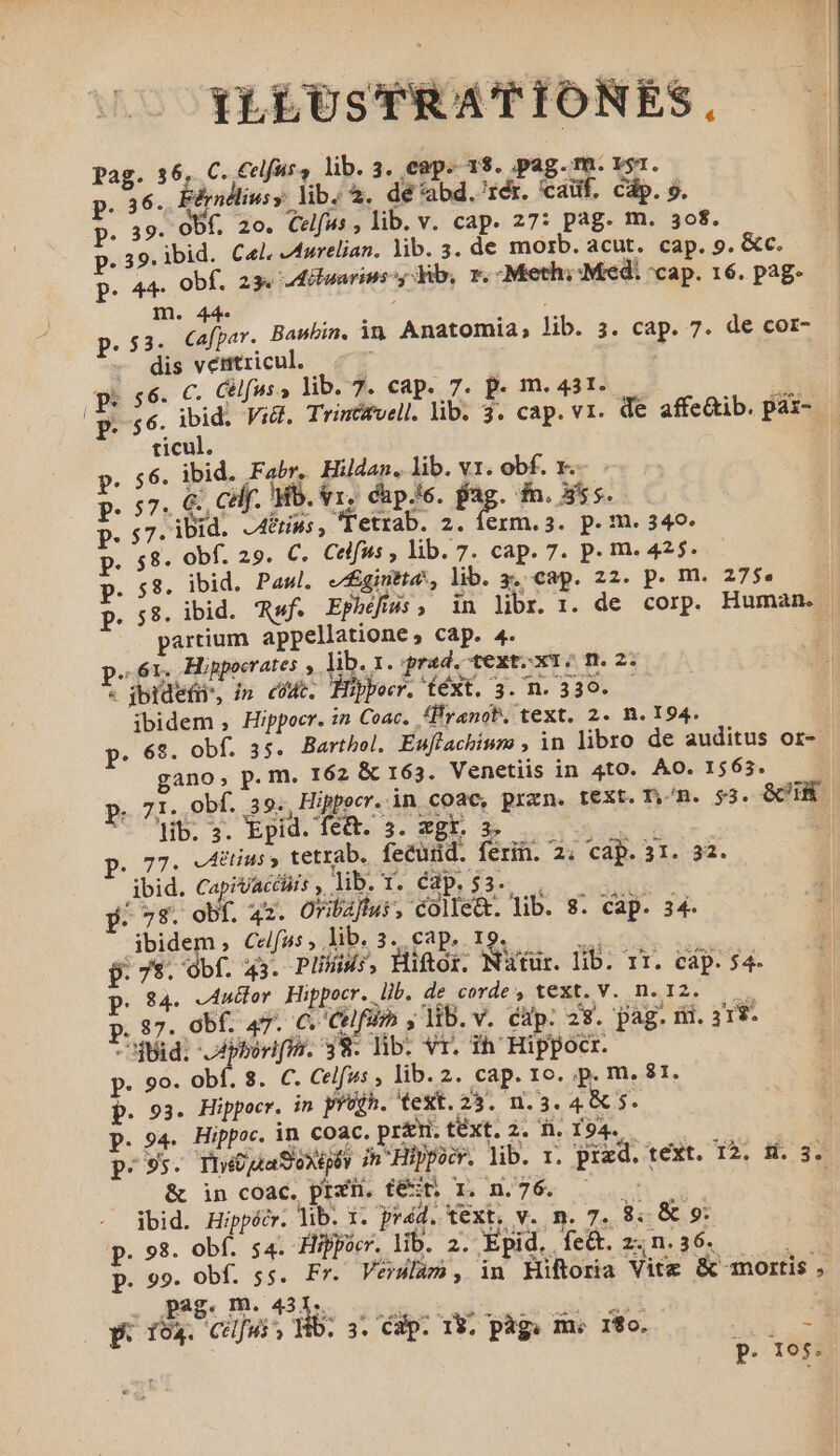 ILLUSTRATIONES. pag. 36, C. €elfus, lib. 3. eap. 1$. pag. m. vs1. p. 36. Élndliusy lib. à. dé 'abd.'rér. catf. cáp. 5. . 39. Obf, 2o. Celfus , lib. v. cap. 27: pag. m. 3o$. p.39.ibid. C4. Aurelian, lib. 3. de morb. acut. cap. 9. &amp;c. p. 44. obf. 23. Adébuarims db, r. Meth; Med. cap. 16. pag. m. 44« | . $3. Cafpar. Baubin. in Anatomia; lib. 3. cap. 7. de cor- - dis vetitricul. ^w; 56. C. Celfus » lib. 7. cap. 7. p. m. 431. pe6. DE Vid. Trinétvell. lib. 3. cap. v1. de affe&amp;tib. pái- ticul. p. 56. ibid. Fabr, Hildan, lib. v1. obf. x. p. 57. &amp;, CH. Ib. 1. cüp./e. fag. fn. 355. p. 57. ibid. JActins, qetrab. 2. ferm.3. p.m. 340. p. 58- obf. 29. C. Celfus, lib. 7. cap. 7. p.m. 425. . $8. ibid. Paw. e£gin«, lib. y, cap. 22. p. m. 27$» p. 58. ibid. Raf. Ephéfss, in libr. t. de corp. Human. partium appellatione , cap. 4. | p.61. Hippocrates , lib. 1. qrad. text.x1.; m. 2; ( qbdefir, in cde. Hippocr. féxt. 3. n. 330. — ibidem , Hippocr. zn Coac. fffranot, text. 2. n. 194. p. 65. obf. 35. Barthol. Euflachiurs , in libro de auditus or- gano, p.m. 162 &amp; 163. Venetiis in 4to. AO. 1563. p. 71. obf. 39., Hippocr. in coac, przn. text. Ti/n. $3. GC. lib. 3. Epid. fe&amp;. 3. zgr. 5. | p. 77. ems» tetrab. feéurid. férin. 2. cáp. 31. 32. ibid. CapiVaccits y. lib. T. cap.$3.. p: 78. obf. 42. Oribaflus, 'Colle&amp;. lib. 8. cap. 34. pri. Celfus , lib. 3. cap. 19. E^ $: 79. Obf. 43. PIS, Hiftor. Nàtür. lib. 11. cáp. 54. 084. ductor Hippocr. lb. de corde , text. V. n. I2. p. 37. obf. 47. C. Cfi s lib. v. càp: 29. pag. ni. 319- adi sipborifir. 39. lib. Vr. ih Hippocr. p. 9o. obf. 8. C. Celfus lib. 2. cap. 1o. ,p. m. 81. p. 93. Hippocr. in prdh. text. 23. n.3. 4 &amp; 5. p. 94. Hippoc. in coac. prin.téxt. 2. f. Y94..— p.95. ThéuaSoxipéy ihHippocr. lib. r. pid. text. 12. Hi. s. &amp; in coac. piii. t&amp;it; T. n.76. ^ ibid. Hippócr. lib. x. préd. text, v. m. 7. 8. &amp; 9: p. 98. obf. s4. Hippóer. lib. 2. Epid, | fe&amp;. 2. n. 36. ; p. 99. obf. 5s. Fr. Verdlm, in Hiftoria Vitz &amp;- mortis , . P8: NET Ck fud Ded p. 183. CHfwi, Hb. s. Cdp. 19. pág. ms ro. oan P. 195.