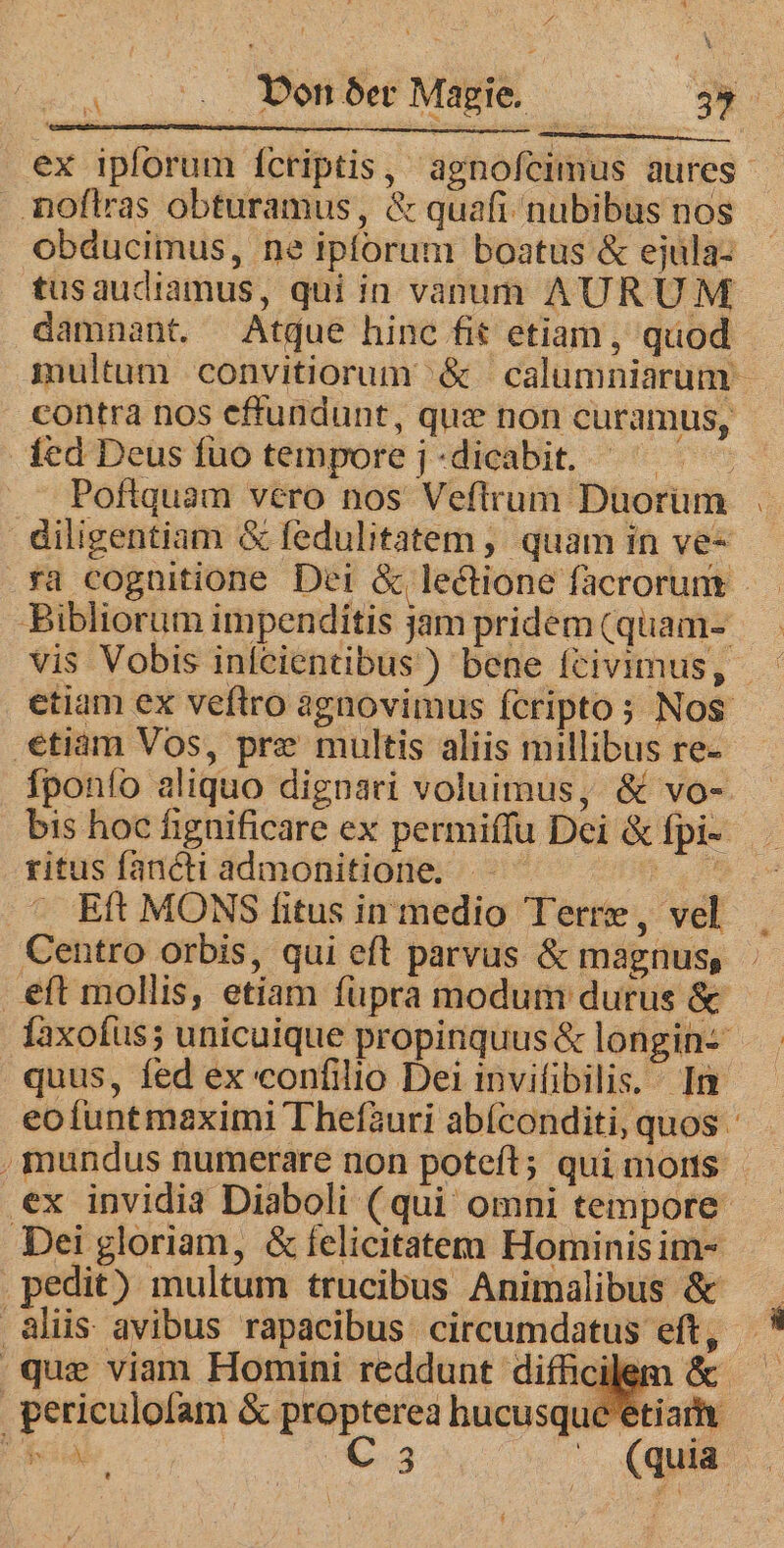 noſtras obturamus, &amp; quaſi nubibus nos tus audiamus, qui in vanum AURUM damnant. Atque hinc fit etiam, quod contra nos effundunt, quæ non curamus, fed Deus fuo tempore j dicabit. Poftquam vero nos Veftrum Duorum diligentiam &amp; ſedulitatem, quam in ve- Bibliorum impenditis jam pridem (quam- etiam Vos, præ multis aliis millibus re- fponfo aliquo dignari voluimus, &amp; vo- ritus ſancti admonitione. | _ Eft MONS ſitus in medio Terre, vel Centro orbis, qui eft parvus &amp; magnus, quus, fed ex conſilio Dei invifibilis. In pedit) multum trucibus Animalibus &amp; aliis avibus rapacibus circumdatus eft, quæ viam Homini reddunt difficilem &amp; periculoſam &amp; propterea hucusque etiam * —