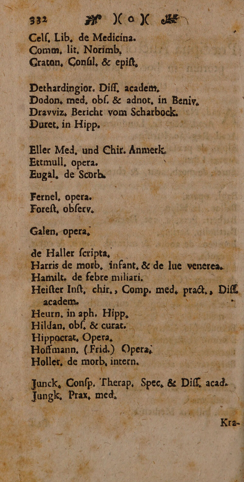 mo mxex dis Celf, Lib, de Medina. | Gratan, Confil, &amp; epift, Dodon, med, obí. &amp; adnot, in Beniv, Dravviz, Bericht vom Schatbock. Duret. i in Hipp. dox quo T6024 - Ellec Med, ind Chit. Anmek 2 I Ettmull, opeta. did Meat d Eugál, de Scorh. Foreft, ábíetrs | Galen, opera; uei. AO  — Harris de morb, infant, &amp; d Jue v venerea. j V Hoffmann, (Frid.) A. NC Us Hollet,. .de morb, intern, Mie J^ de | » : f, kn z * ét, 3 2» » y Kra-- f E am; L ,  ri r pv
