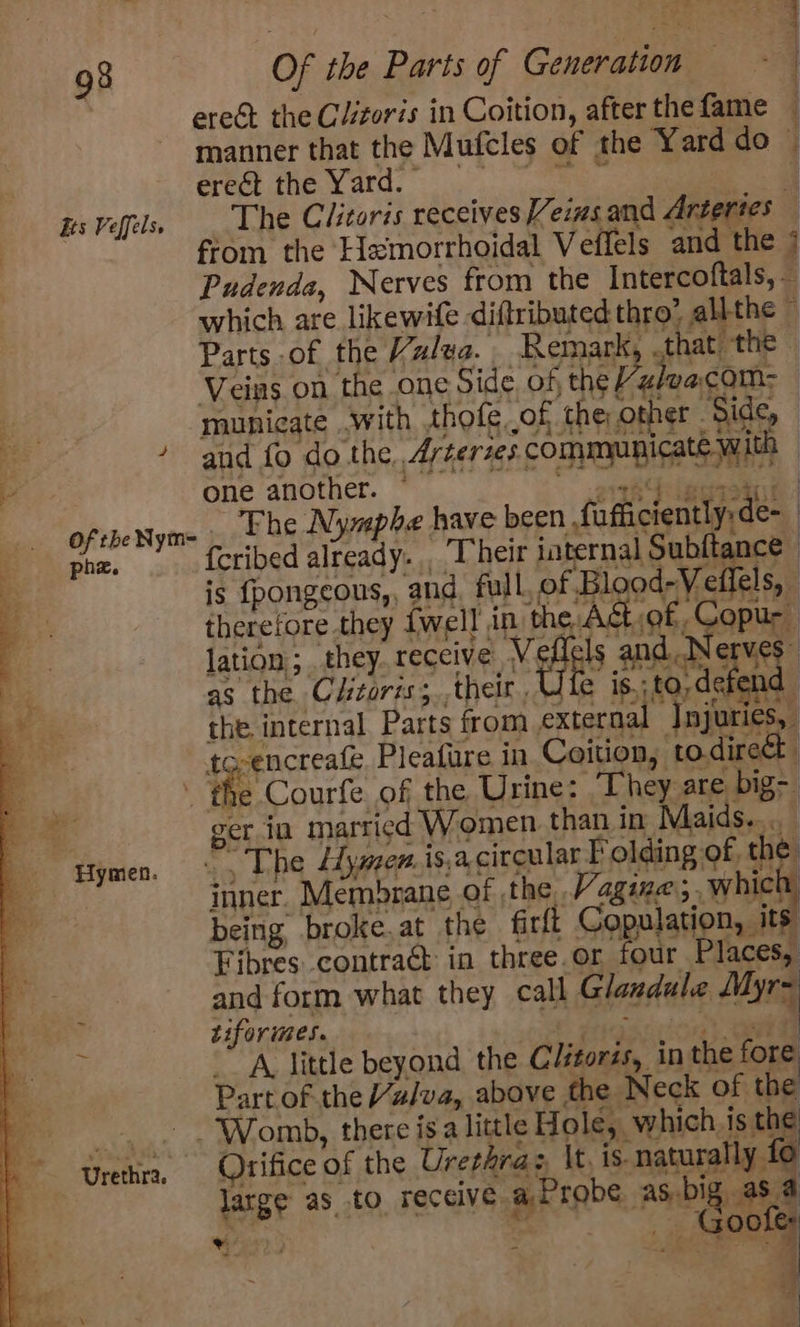 ereét the C/izoris in Coition, after the fame erect the Yard. ps Peels, _ The Clitoris receives Veins and Artertes ftom the Hemorrhoidal Veffels and the ditbales 2 oe iat Parts.of the Ki ulya. Remark, that the Veins on the one Side, of, the Pafeacorns: municate with thofe,of the; other ‘Side, » ‘and fo do the Aréerses communicate with phe. {cribed already. # as the C#zorzs;_,their., fe is, to, defe Rani, i : 2 Ph edad oy eee the internal Parts from external Injuries, | tc-encreafe Pleafiire in Coition, todireét tiforimes. : aia A little beyond the C/zords, in the fore Part of the z/va, above the Neck of the . . Womb, there isa little Hole, which. is the Urethra, Orifice of the Urethra, \t, is. naturally fo large as_to receive. a, Probe as, big as a eee 4 ee