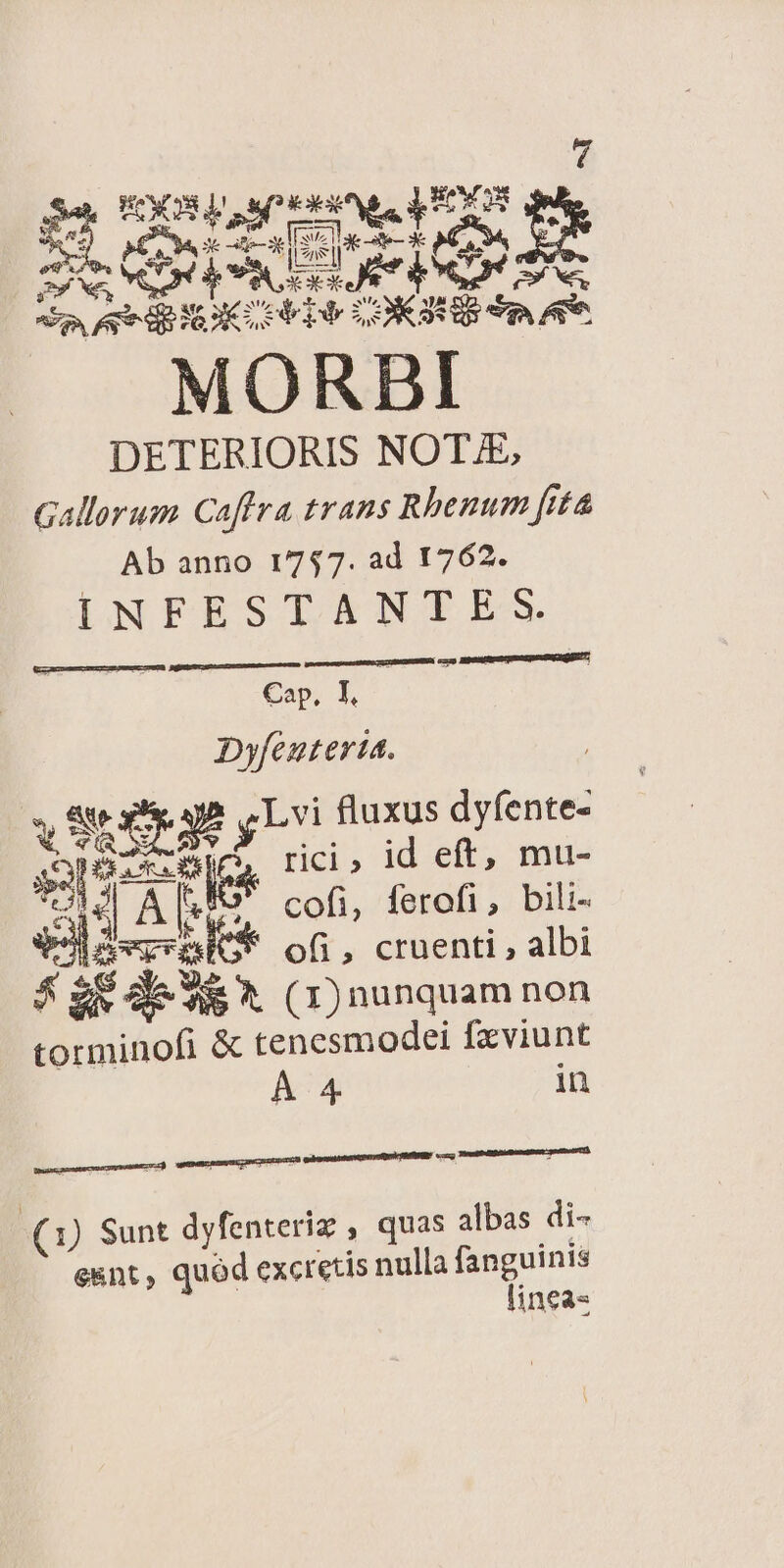 ^X San UVOXQS kx Ho ox A. (e Ael ESAA m x YA. Dei e Se B e dc eb DOKN Pp. AS MORBI DETERIORIS NOT £, Gallorum Caflra trans Rhenum [rta Ab anno 1747. ad 1762. INFESTANTE S. cmn Herutpmt mee DARET 19: Cap. F.- Dyfeuteria. : SS ERAS y Lvi fluxus dyfente- 5i FN rici, id eft, mu- iE | e cofi, ferofi, bili- PYSEY ofi, cruenti , albi ev de e (r)nunquam non osse &amp; tenesmodei fzviunt À 4 in 2 ademas apri MANI o TimtPHDebenaihen quarti 9) Sunt dyfenteriz , quas albas di- e&amp;nt , quód excretis nulla fanguinis lineas