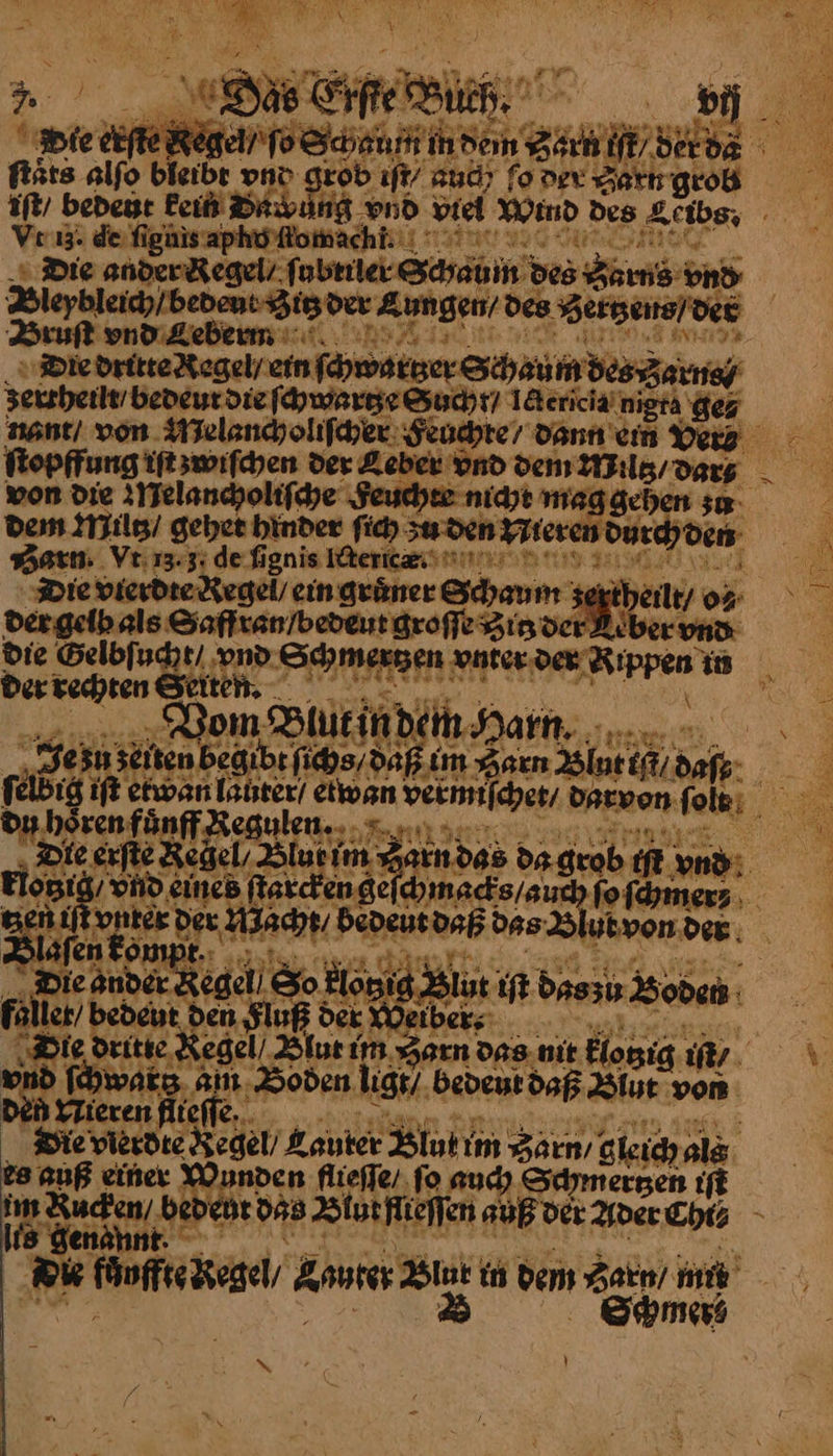 —— J J * | = 2 e- ——— u) fits alfo bierbr vnd g z0b iſt⸗ auch fo ver Sarn groo Vt iz· de ſigus apho ſſowachẽ;ẽ; Die ander Kegel/ ſubtiler Schaum des Sams: vnd Bieybleich / beden Zig der Ang? des Serchens/ det Bruſt vnd ebern ii EN \ DiedrtkteRegehr ein ſchwattzer Schaum dee gam⸗⸗ zersheilt, bedeut die [hwarge Sucht / 1Iericia nigra gez Dem Miltz / * binder ſich zʒu den Niere an: Vt 13:3; de ſignis IAericæ. * Die vierdte Regel / ein gruͤner Shan dergelb als Saffran / bedeut groſſe Zitʒ der Arber und die Gelbſucht / vnd Schmerzen vnter der Rippen in Der rechten Sehe. om. Dtirinde m Harn d u een fünf R ulen. 8 — Beier? Blum. , * 19 le engel m St pnter — acht, —— das Blut von der ‚Ne gegel] &amp;o| H, lot Bir fä 1er bedeut den Fluß der Weiber „a dritte Regel) Blut 1m Zarn Das. nit Hogig ıfly. ſchwarz am Boden ige, bebeutdaf Blut von —— flteffe... BET EU Ne RT 234 hmacks / auch fof | ——— fiefle fa auch Schmergen ıf * fdoffteegel/ outer Blut in denn Zarn / nk B Schmer⸗
