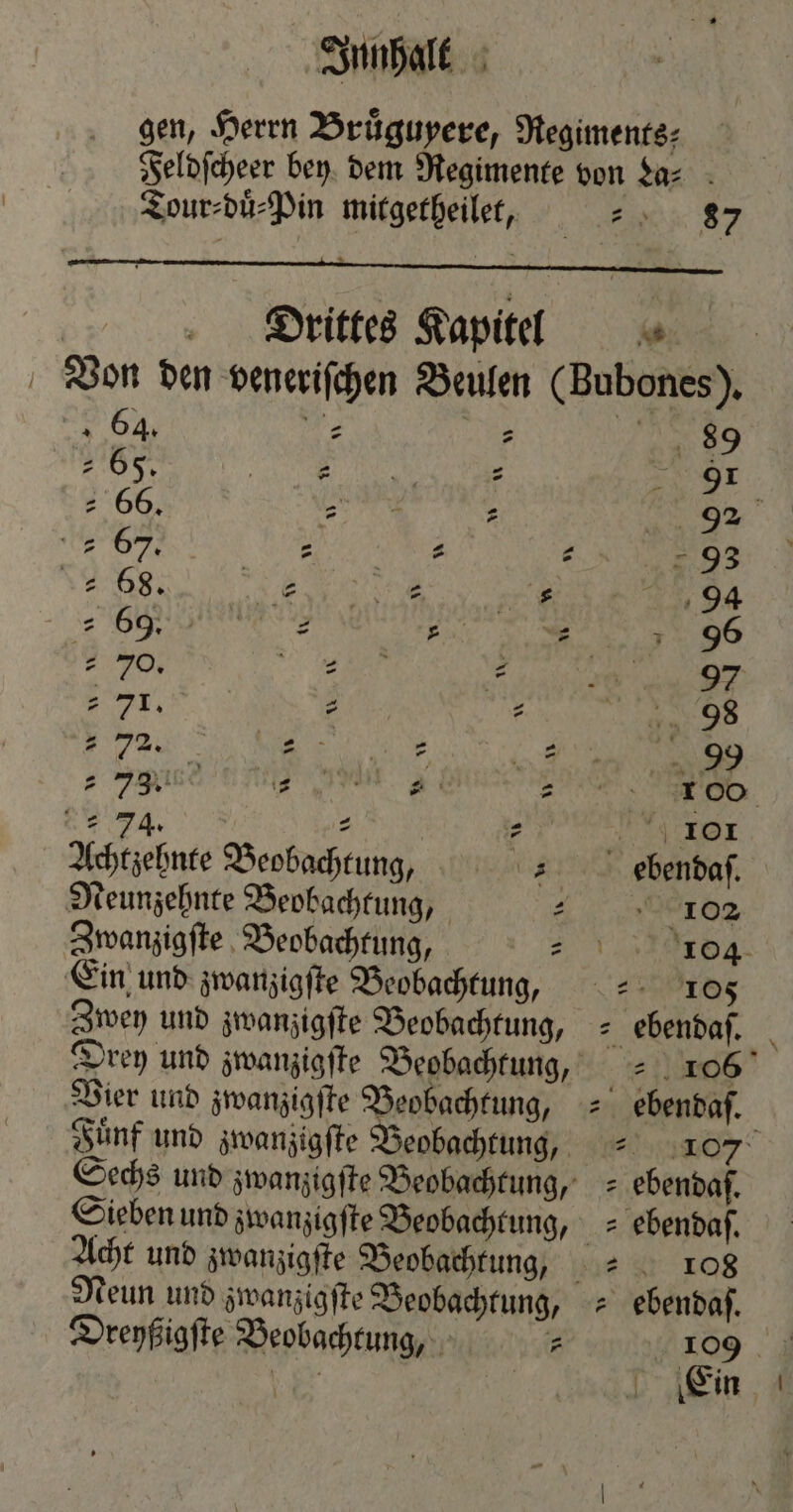 gen, Herrn Bruͤguyere, Regiments: Feldſcheer bey dem Regimente von taz Tour⸗duͤ⸗Pin mitgetheilet, n | Drittes Kapitel Von den veneriſchen Beulen (Bubones), ı 64. z z 3 9 2 65. 4 g 2 91 66. N : Se 207, N BAER < =93 68. E 594 7 69. n x 335 - Er 96 70. e * ze 97 5 7. 2 2 8 72. 8 . E 99 7 73. N 2 Too 74. 2 - rer Achtzehnte Beobachtung,, „ ebendaſ. Neunzehnte Beobachtung, „ 00182 Zwanzigſte Beobachtung, „ IB. Ein und zwanzigſte Beobachtung, =. 105 Zwey und zwanzigſte Beobachtung, = ebendaf. Drey und zwanzigſte Beobachtung, 106 Vier und zwanzigſte Beobachtung, = ebendaf. Fuͤnf und zwanzigſte Beobachtung, ⸗ 107 Sechs und zwanzigſte Beobachtung, ebendaſ. Sieben und zwanzigſte Beobachtung, = ebendaf. Acht und zwanzigfte Beobachtung, e N 108 Neun und zwanzigſte Beobachtung, - ebendaf. Dreyßigſte Beobachtung, 7 109 18 Ein