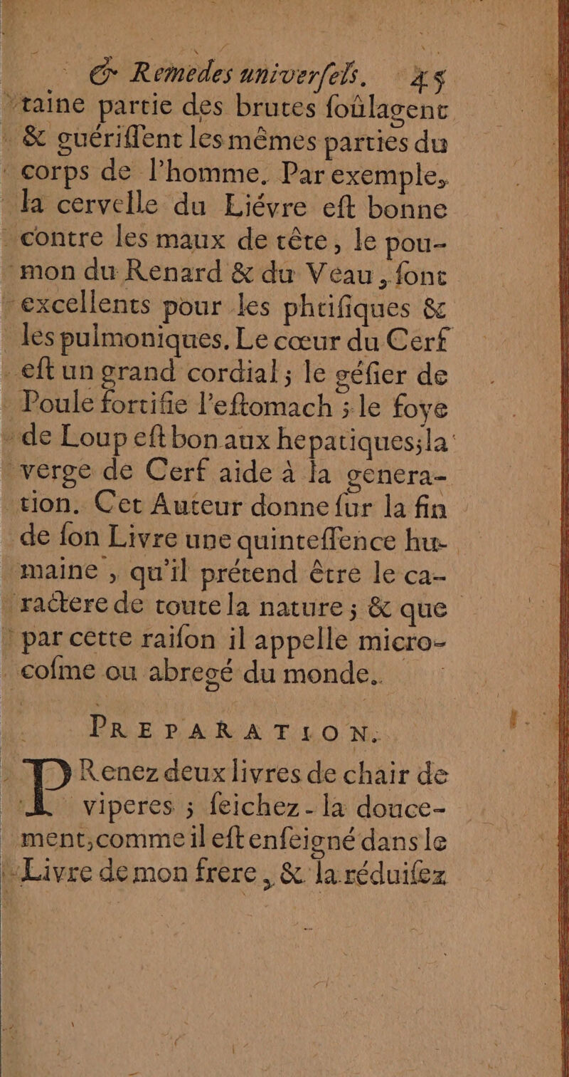 & Remedes aniver(els. XS de fon Livre une quinteffence hu 2 L | PREPARATION. ÿ Renez deux livres de chair de