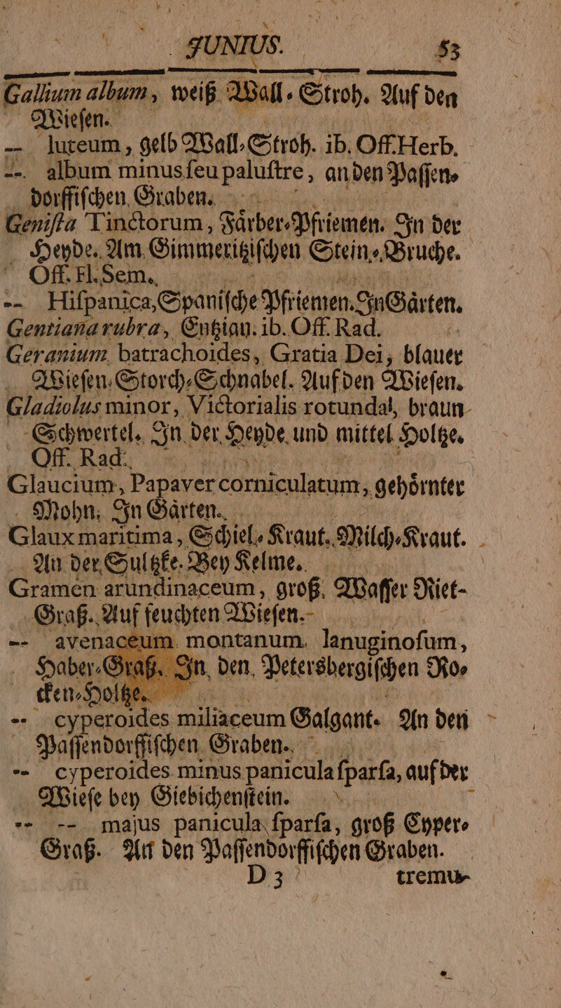 Gallium allum , tveif : 29all. Citrob. luf ben tuf Den Oiefen. ! luteum , ge[o Gall trol. ib. Off. Mis. TA album minusfeu paluftre, anben ?ofi en borffifdben, Graben. Genifla inctorum , Sárber« ii emen. Sn ber . Soupe. 2m. Gimmerigifien Gin ^ AMirude. OffrHSem, E Hifpanica,Cpanif (defi iem SGárten, Gentiana rubra, Gntiau.ib. Off. Rad. C Riefen Gtord) C; dbnabel. 9Luf oen Q'iefen. Gladiolus minor, Vi&amp;orialis rotundal, braun- EN ; Papavercorniculatum, .Qebórnter 9tobn. en Garten... Glaux maritima, die. Suaut. Sil fraut. 9t. ber Cul efe. $8ep Selme, —— Gramen arundinaceum , 9rof. Safe Oüiet- Graf. 2tuf fudten 25birjen. -- avenaceum. montanum. | Thes Syaber/ n, ben, deterébergifsben i0» dai S - PUTA NES. iint AR Galgant- 2(n oet .— 9faffenborfi ben. Graben... -- cyperoides minus panicula fparfa auf »r ofGiefe bep Giíebicbenftein. — ^ - -- majus panicula fparfa, avo Copere Gf. 20 ben PE EON. tremue LI