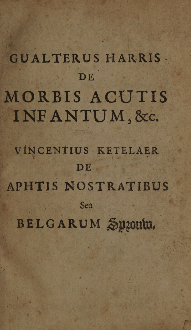 GUALTERUS HARRIS DE je MORBIS ACUTIS -INFANTUM, &amp;e | viNcENTIUS KETELAER F | DE x E orantis d  OA Ser |. Ah : . BELGARUM Ajnoutu, -