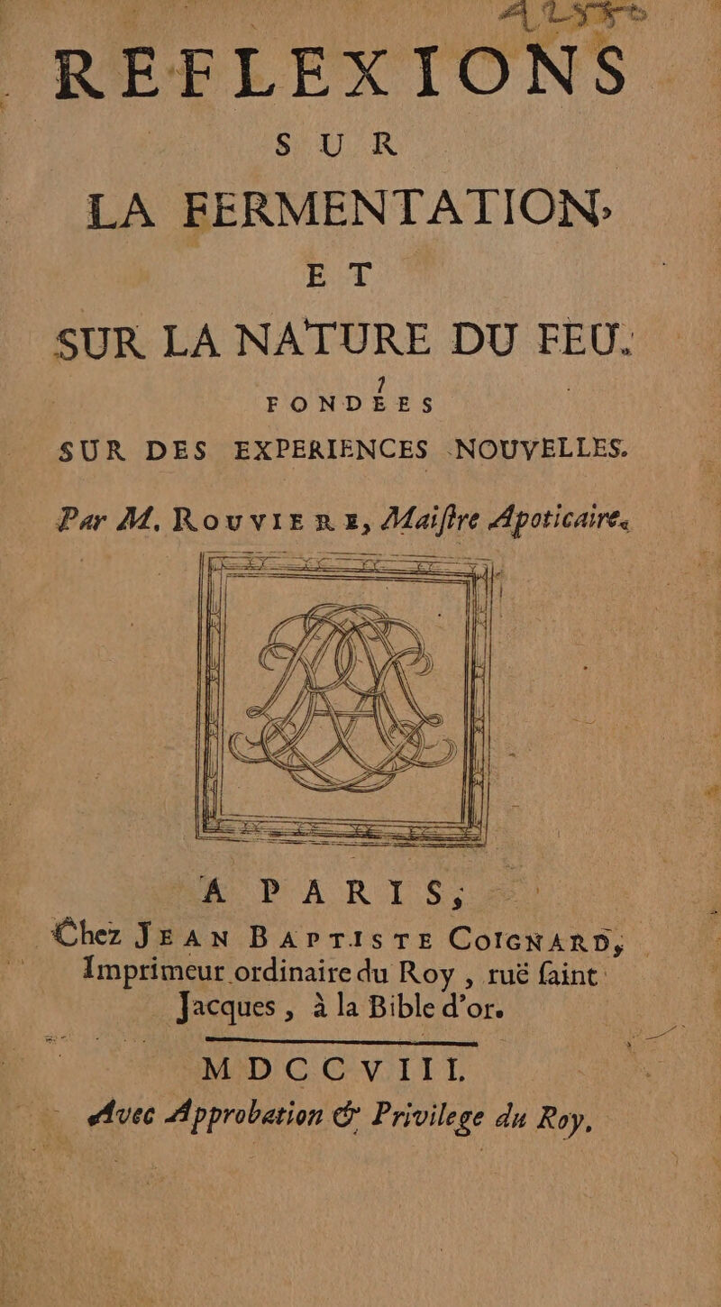 REFLEXIONS | SU. K | LA FERMENTATION; E T SUR LA NATURE DU FEU. 1 FONDEES SUR DES EXPERIENCES NOUVELLES. Par M. KR