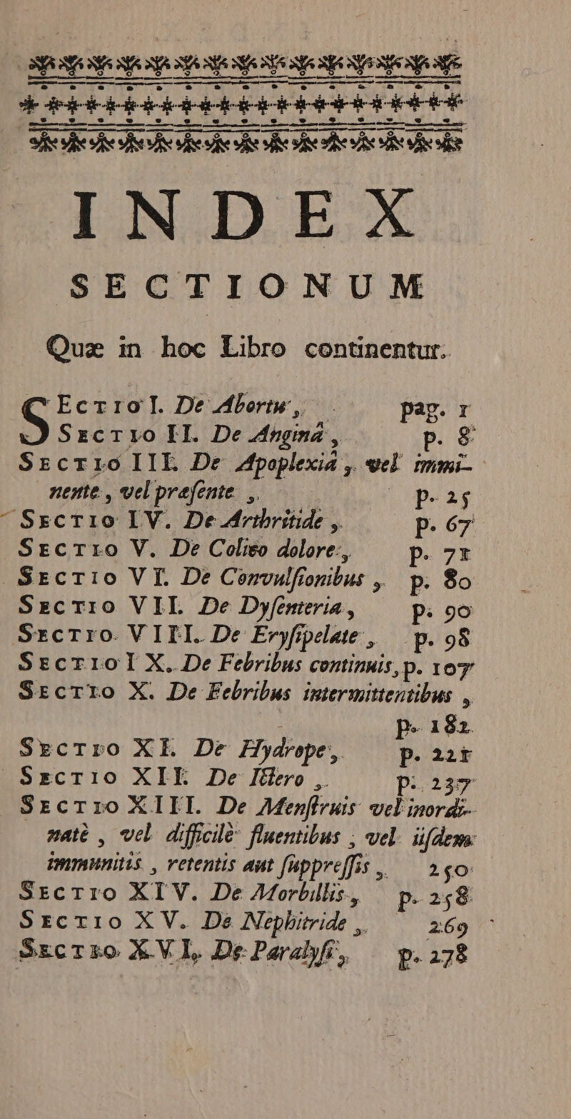 eSeppgoepopqopogogoqor e. *.; Wiu9,4'. 9 9. « .— M. 9€ 59 ad iw o 997 | wb w i... iW. rw Di E EE EE Er d INDEX SECTIONUM Qua in hoc Libro continentur. 'Ecrr0 T. De Mbortw, . pag. r Srzcrro II. De Anginá. , P g Sicrió IIEL De Apaplexid , wel mimi- neste:, velprefente. ,. (o p.eag ^Sscrio LV. De Aribritide » P. 67 Srcrro V. De Colieo dolore:, P. 7r Srcr10 VI. De Convulfionibus ,.. p. $o SzcTi0 VIL De Dyfenieria , P. 9o Srcrro. VIII. De Eryfipelate , P. 28 SrtcrrIOI X. De Febribus continuis, p. yog Srcrrio X. De Febribus imtermittentibus , p. 182. SEcTrO XI. De Fiydrepe,. P. 22i Sxzcr10 XIE De Iero, p.oiz Srcrro XIII. De Menfleuis vel inord- sab, vel difficile: fluentibus , vel. üfdem: immunitis , vetentis ant [uppreffis .—— 250. SrcTrIO XIV. De AMorbillis., p.258 Srcrio XV. De Nepbitride ,. 269 SkcrTio X Vl, DeParalfi, /— p.278