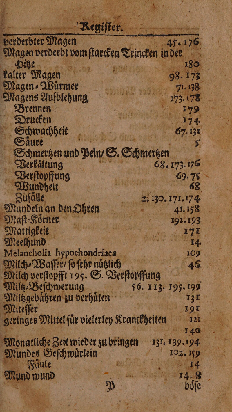 DI alter Magen Magen⸗Wuͤrmer Magens Aufblehung Brennen N a Semen amd aue Schnee : Verkaͤltung | GE: 176. a Wundhbeit enn, 68 Zufälle 21 30. 71. 74 Mandela an gie „ dial Maſt⸗K doͤrner N, 192.193. * à 55 ¢ N 9 R x N a na Val 1 LME * À dan eee e SIA 1 x ‘ar ETS EE Ram È; ps 3 2 - La * ay Melancholia hypochondriaca 409 Mild verſtopfft 195. S. Verſtopffung Miltz⸗ Beſchwerung 56. 113. 7195. 199 Miltz gebaͤhren zu verhuͤten a Miteſſer g geringes? Mittel für vielerley Krankheiten | n ad ‘Monat Zeit toieder zu oma BLI 39.194 | „ ve u à x 2 si ny HOU ge DR UE . FPE e