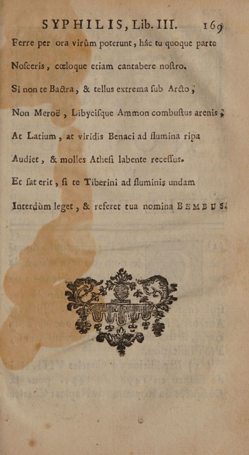 * ONIS b HILIS,LiblIL | 169. poterunt ; hác tu quoque parte ' etiam cantabere noftro. 1, &amp; tellus extrema fub Ardo n y. Libycifque Ammon combuftus arenis g Ac Latium y t viridis Benaci ad flamina ripa FLE, Tiberini ad fluminis undam / referet tua nomina BEM B U $4 ÿ : 3 4 Ai ; sa T « [5 5 xd n ; m # | *