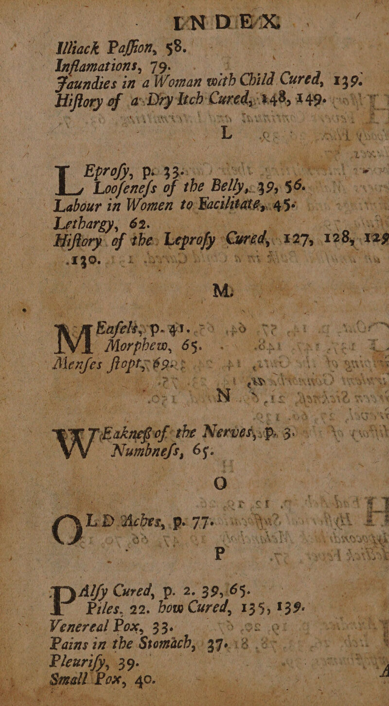Ie ie: z a: S : a ’ ¥ ‘ f Faundies in a Woman a Child Cured, 139) | ‘ Hi Deo as a sgrek ag hie Mf, ae ea \s oe ; an ‘ ae ee ; he Cay cy. I. Loofe enefs of the “Boo so Lethargy, 62. : Hiftory. of dhes Lepraly Caredy. 327 a8, m3 ey. ¥ bel bs Pe es ee, bay wo a ae bey be a . Nyy Ay ever ve a hos Ae A Kafetiop-4 gs {ihe pe Ne et ag QP “ Morphe ®, ies 40d toe ae ‘ ge i 4, | * N 7 Boe we Rp CVPR RE bei t me eR net Sw : Se os \G Pare’ Eiveaiy &gt; ae | Me N Mane. ox hie ' Rt ae Yate aie ae of Pr , Le &gt; #4, © ¥ oO: Least chat Cie ADR ASIG WYN ~ be, x = i Ls » v MA ae / vn ainebots rhe N. erbes:P. gu : wat } potltk . Pilg i ots, ) : a Lt ; ? e, by r r, 4 at rae x: Be \ ¥ SUES bik WS ‘ 4 es Ay f &lt; rh ee P “a ae i * , + Al Cured, p. 2. 39,165. —P Pies 22. bow Cured, 135) 39. &amp; _ Venereal Pox, 33. wD ie aig pe “hy | Rains in the Stomach, 137. Behe SSN