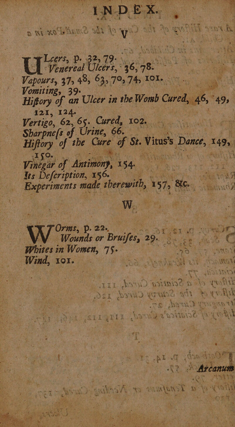 Legis, D: 82,99 Wo DAR UW Venereal Ulcers, ° ng gis 4 a : ae , Vomiting, 39: eee Hiffory of an Uleer i in the Wont Cured, 46,” 121, 124. i 4 Vinewa of Antiony, 1 54. ete ae, therewith, 1 57,8 ae. RY: Orms, Dp. 22.1, flex F oe “Wounds or Brae: 29. § a ST ag . R : + fe st aS es ' WIANIG Ff POAT TE { a e ‘ bin ed m Jot ee 4% J &lt; Maa oh &lt; sci ¥ 7% Wik \  ry iv ¢ | } Pos MS &lt;i { ek r\ : Rtg as Lt Wave vt a a bd i : 4 - pues ‘i i