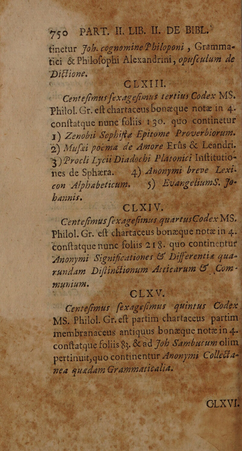 finetur X pes e! UM fici &amp; Philofophi Alexandr ü PII ione, p VENE AME his | ELEX o TED ei ae Centefhmus Mur 3 rti t MS. Philol. Gr. eft dhartacetisboneque notz in a conftatque nane foliis 159. ju do continetue. | Y) Zenobir. Sephifte Epitome. Proverbiorum. 2) Mufei poema de Antore Exüs &amp; Léandri. 3) Procli Lyc |! Diadacbi Platonici laftitutio- - mes de Sphara. A» non ymi breve exis £0n dfpbabeticlh. ds. Jw? » bannis. E tc t. d ion P3 ' dpt v LN P P2 Centeff. yuus foicagefims s.quartusCoa Philol. Gr. eft chartaceus mu note in4. €onftatque nunc ] foliis ^ra. 'quo continentu£. : Znonymi significationes. s Differentia quas zundam Di ABMS UM RUE, 5. ^i NIHIHHI. — Ls uu E, | Wu CEXS iA TA Centeff e fexage[in jns Vibo at 5 Codes MS. Philol. Gr. eft partiti: chartaceus part rtim. imembranaceus. antiquus bonique: c in4. conftatque foliis 8. &amp; ad Joh Sambntum oliu pertinuit quo continentur Znanypn Colle&amp;t a ea quadam € Gramatitalia. pv : a 4 Wm. d i v NM UN s dans d ; DA a E : L6 nw Ts Pe, Ter Sip ierat : Eu d : Jur eoe Á EAS ab ho ei * UMP : fiac á E LU Vis 3 NM. 2 NAd S CN d. T Lis NN ur : Ed ade n Qoo qu. «V Ai, 1 13^ LANES V us 2 : P p LES 7 1 NOT nc TW. Ne 1 ber: 23 ( x aea: NS p CERA) j L É Nay; * ^ Jd Ard 4 E 0 : a n qu. B. 7 v i à j v eg ; |